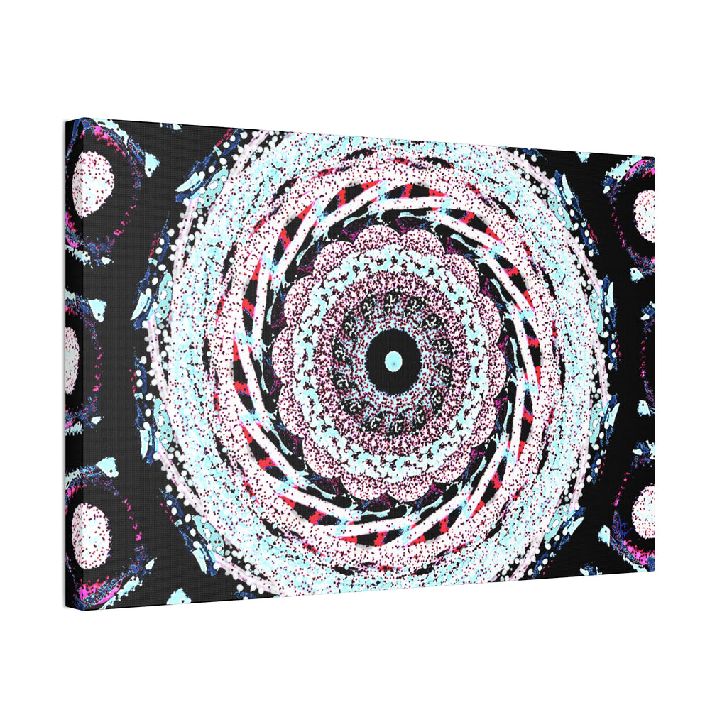 Mandala Kaleidoscope Canvas Wall Art — Psychedelic Pink & Teal Stretched Canvas (1.5")
