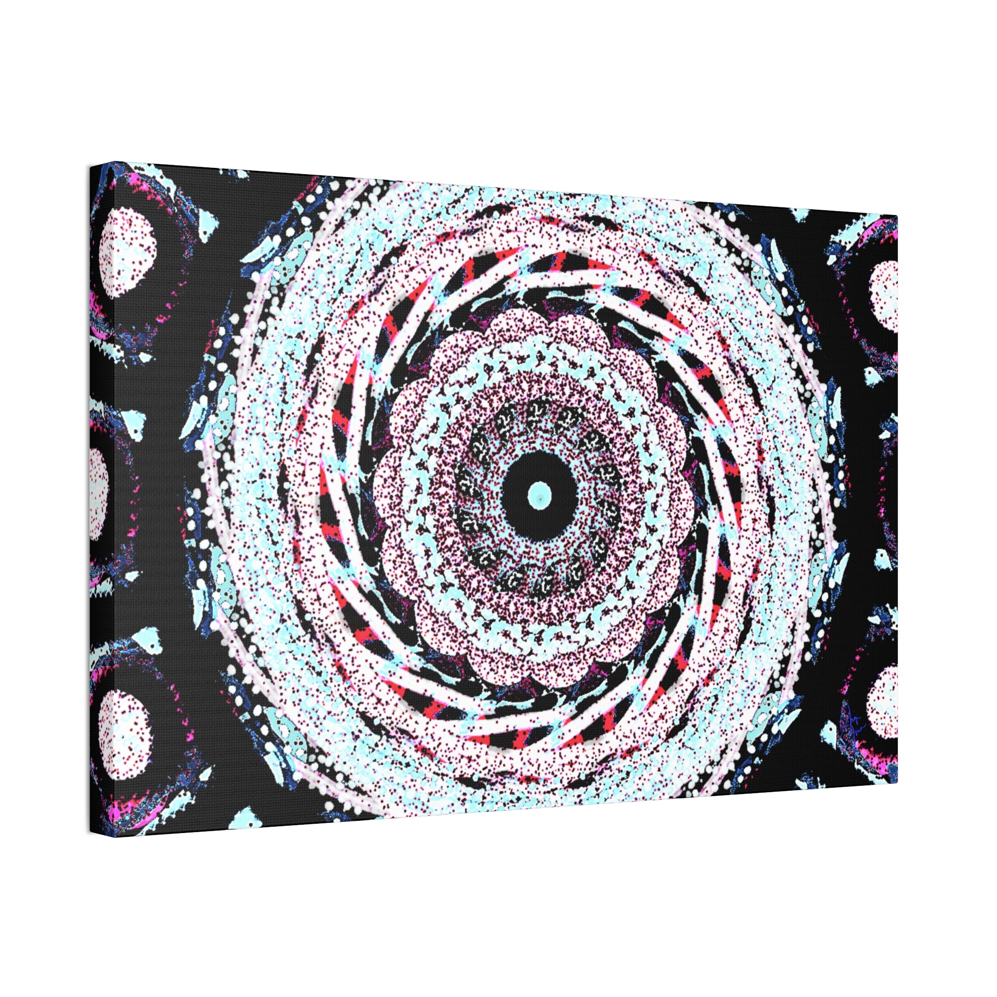 Mandala Kaleidoscope Canvas Wall Art — Psychedelic Pink & Teal Stretched Canvas (1.5")