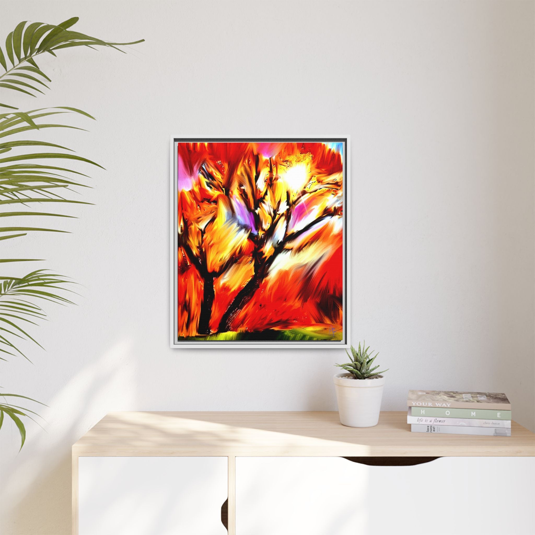 Framed Matte Canvas Print — Vibrant Tree Landscape