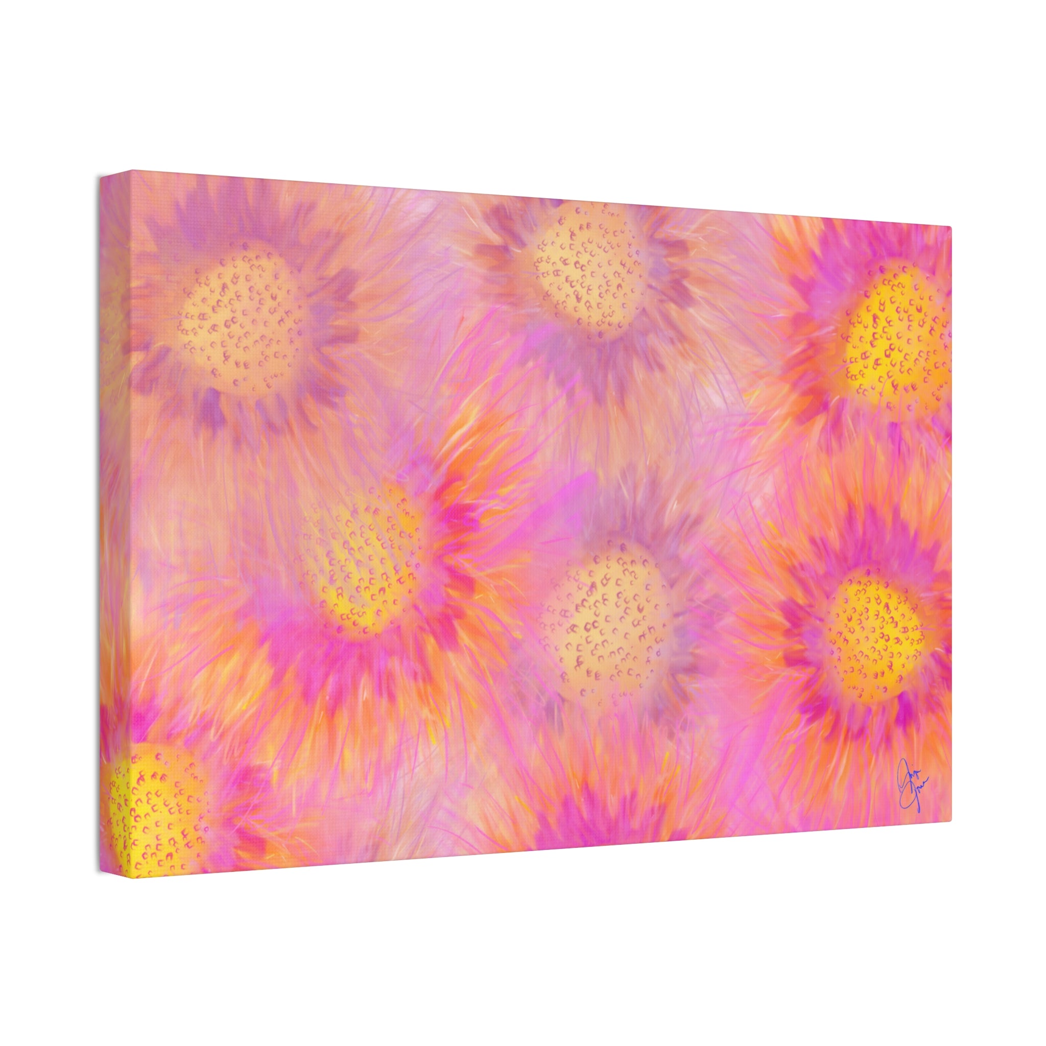Sunburst Floral Canvas Wall Art — Pink & Yellow Abstract Sunflower Print