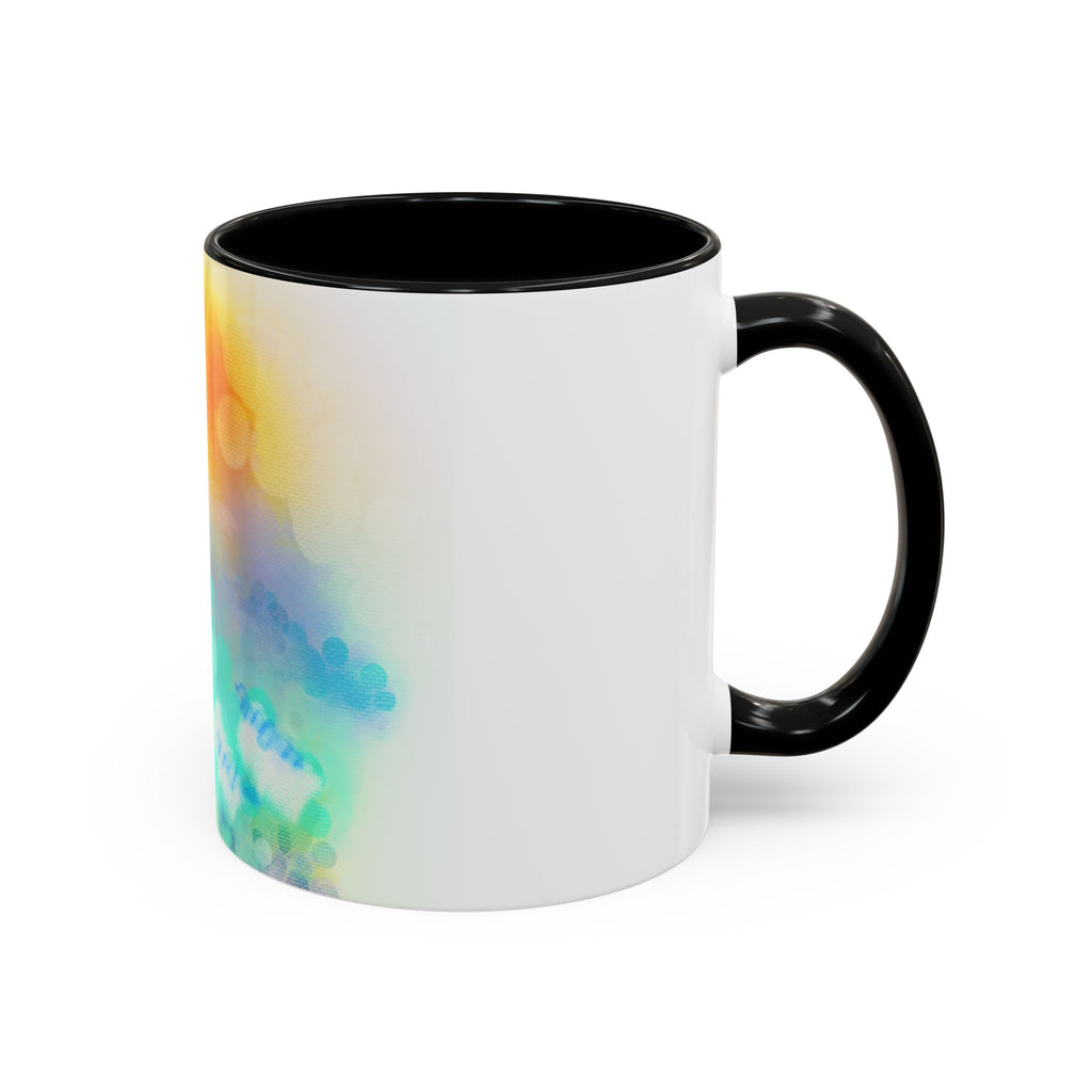 Sunrise Watercolor Accent Coffee Mug — Bright Abstract Teal & Yellow Ceramic