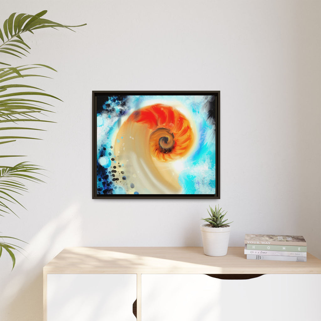 Framed Abstract Spiral Canvas Art — Vibrant Nautical Wave Print