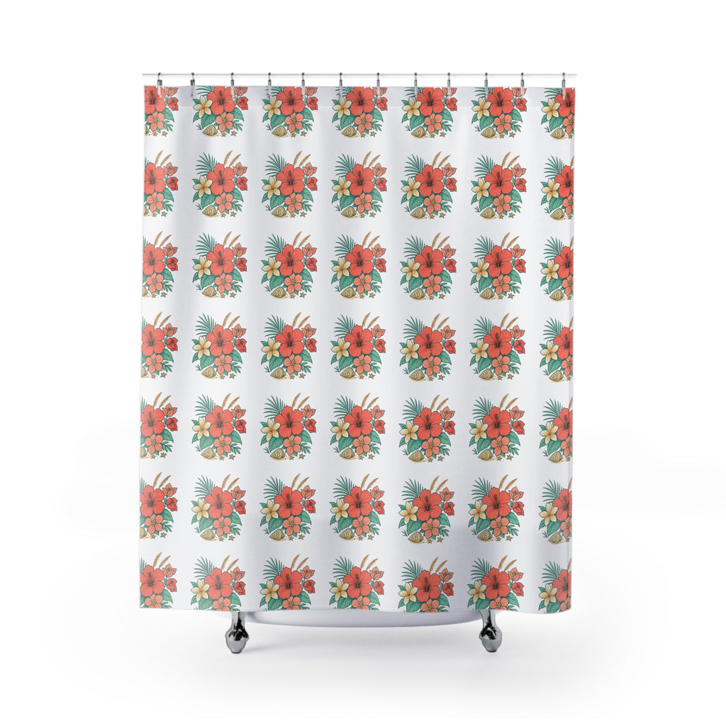 Tropical Hibiscus Shower Curtain — Floral Beach Vibe Bathroom Decor