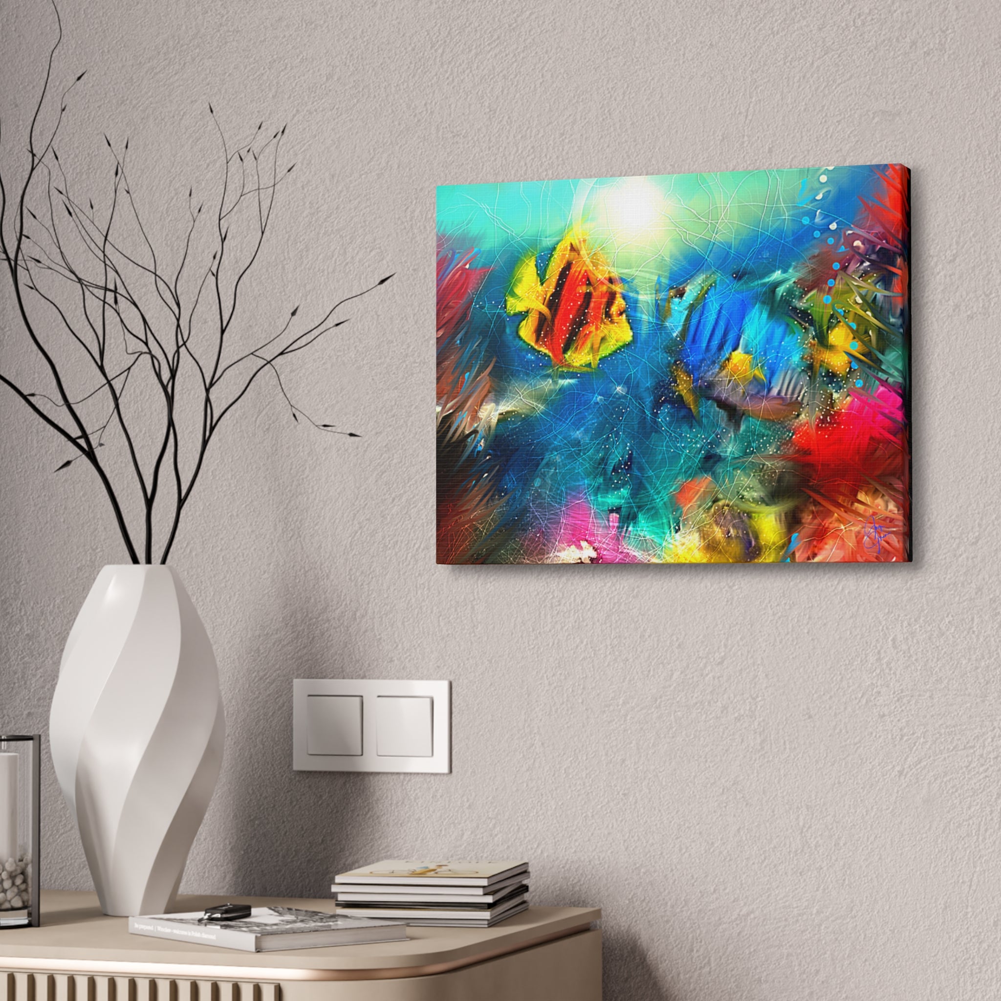 Abstract Tropical Fish Canvas – Colorful Ocean Wall Art (Stretched 1.5")