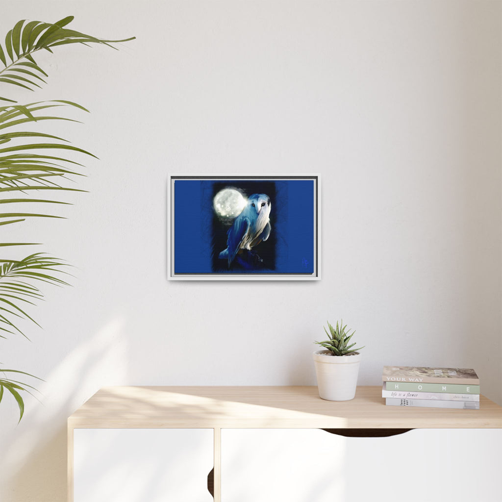 Moonlight Owl Matte Framed Canvas — Mystical Blue Owl Wall Art
