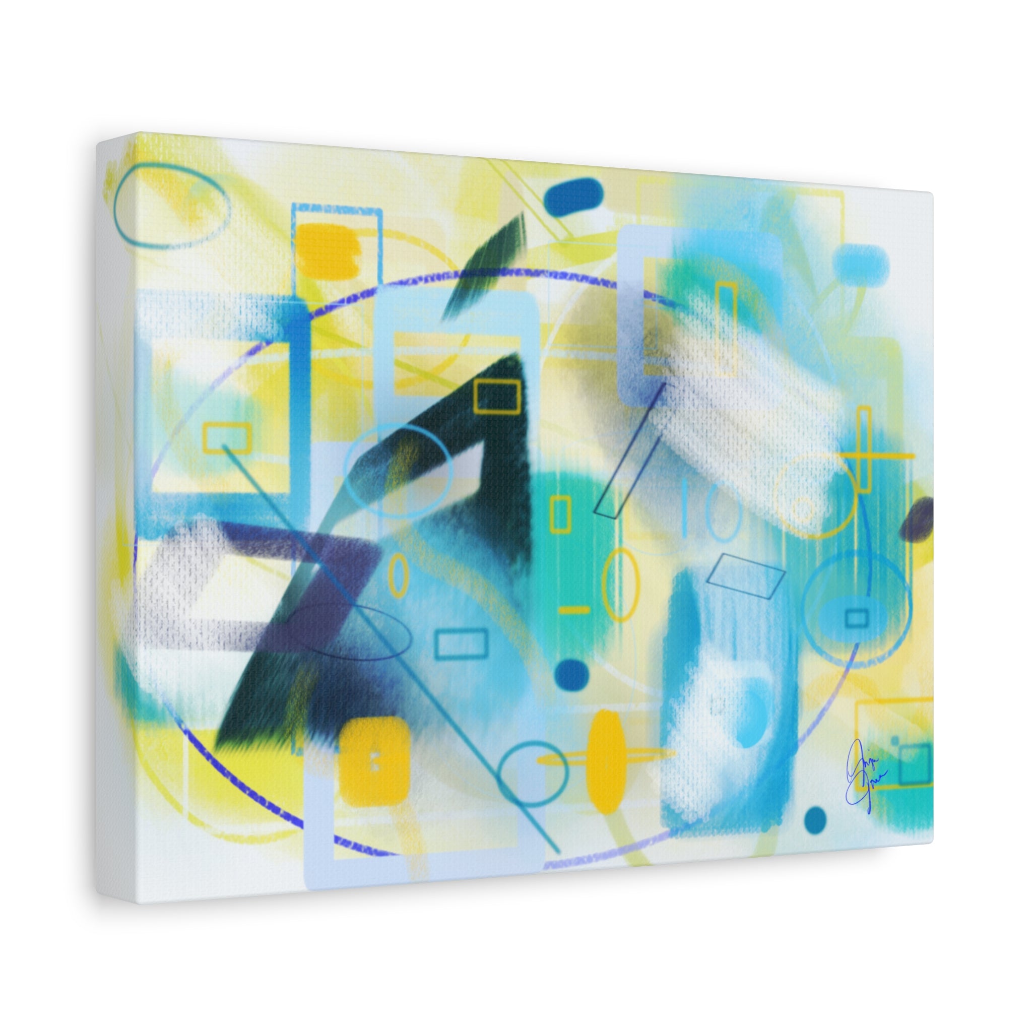 Abstract Blue & Yellow Geometry Canvas Print — Modern Stretched Wall Art