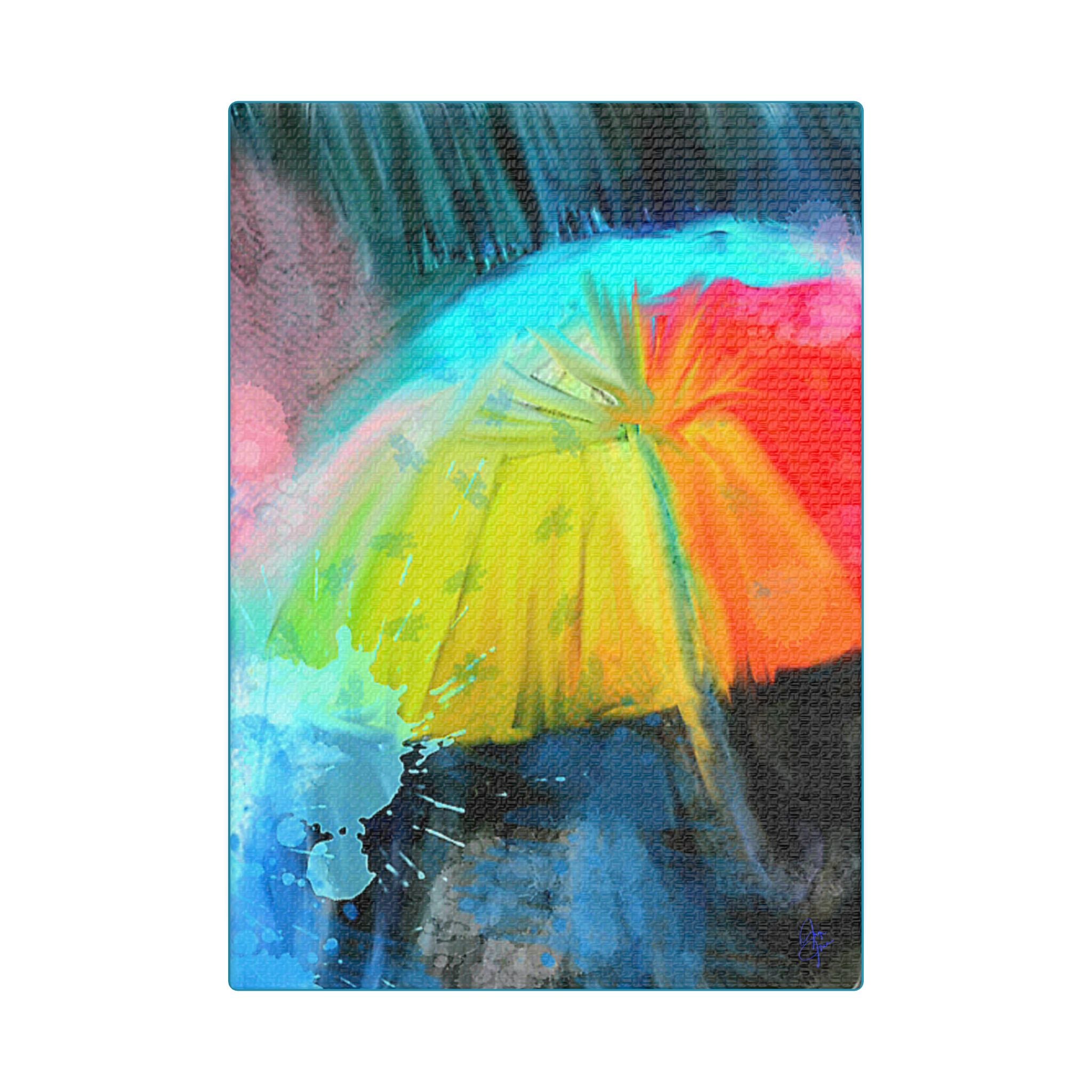 Abstract Rainbow Umbrella Canvas Print — Bright Colorful Satin-Stretched Wall Art