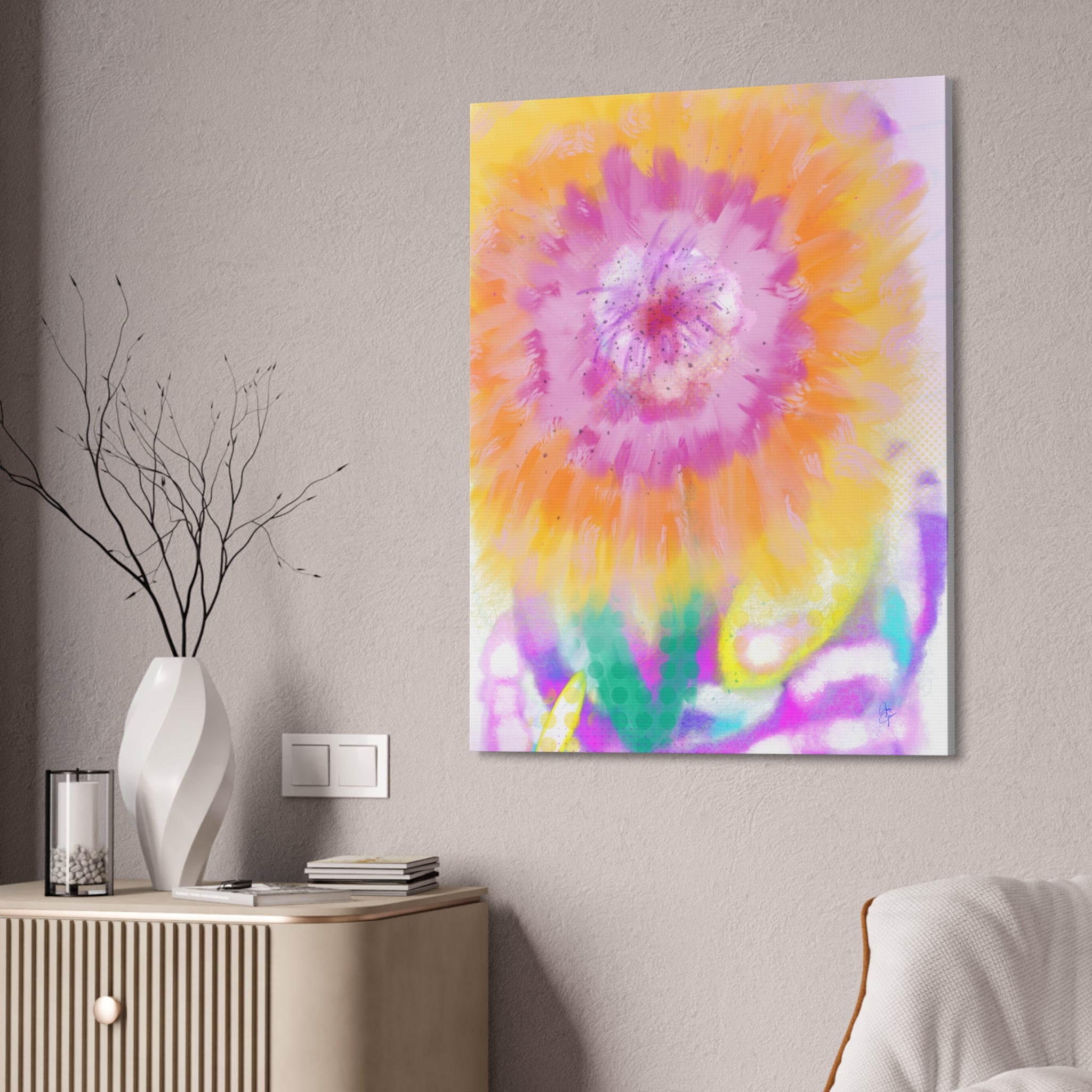 Vibrant Sunburst Floral Canvas