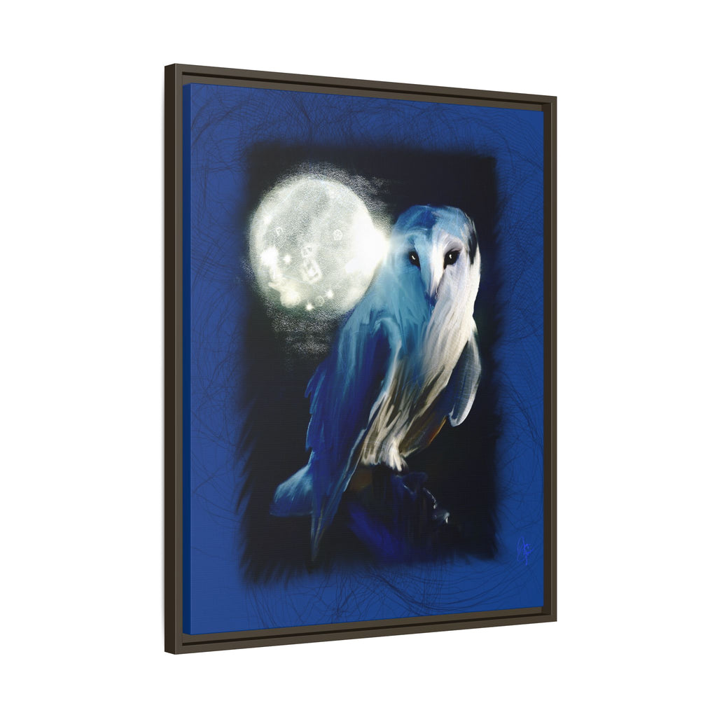 Moonlight Owl Matte Framed Canvas — Mystical Blue Owl Wall Art
