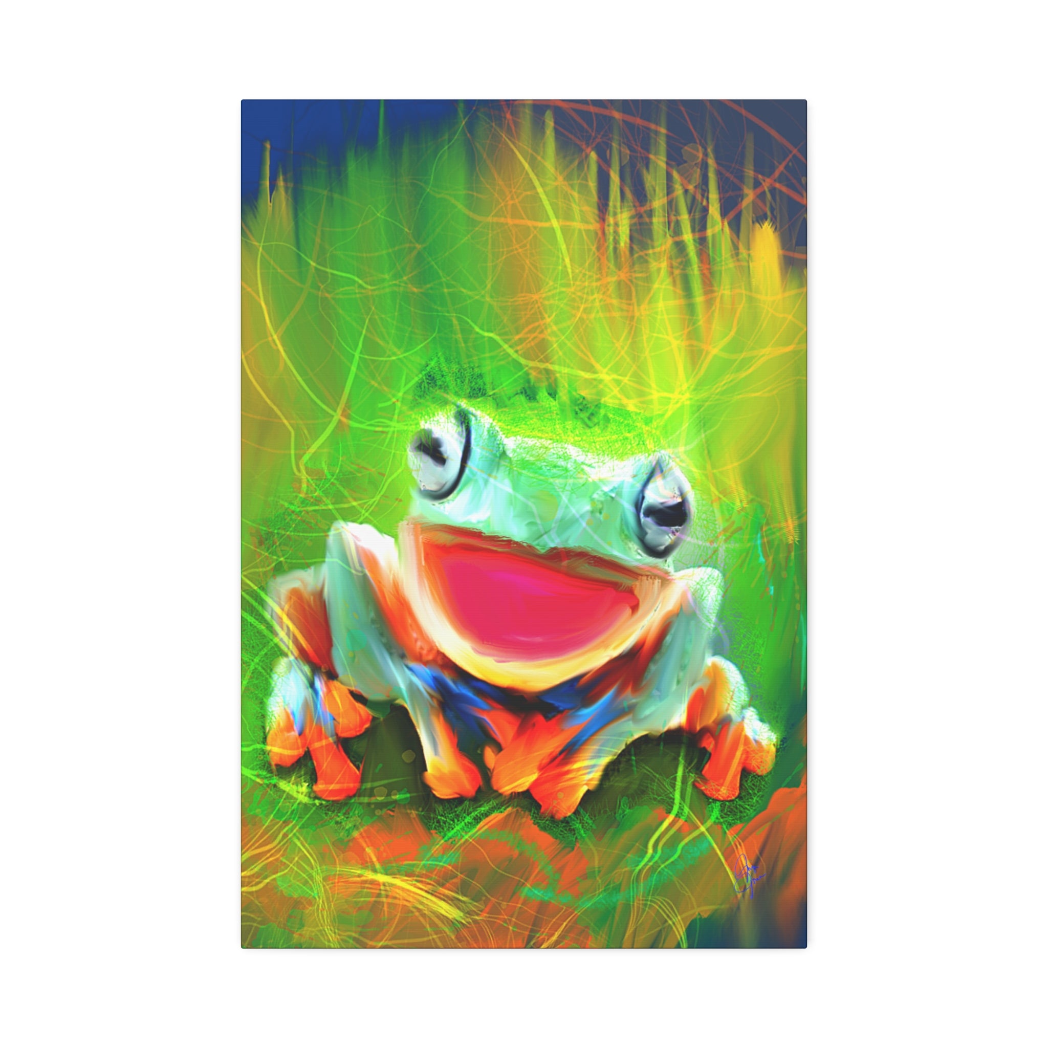 Vibrant Smiling Frog Canvas Print — Colorful Tropical Wall Art