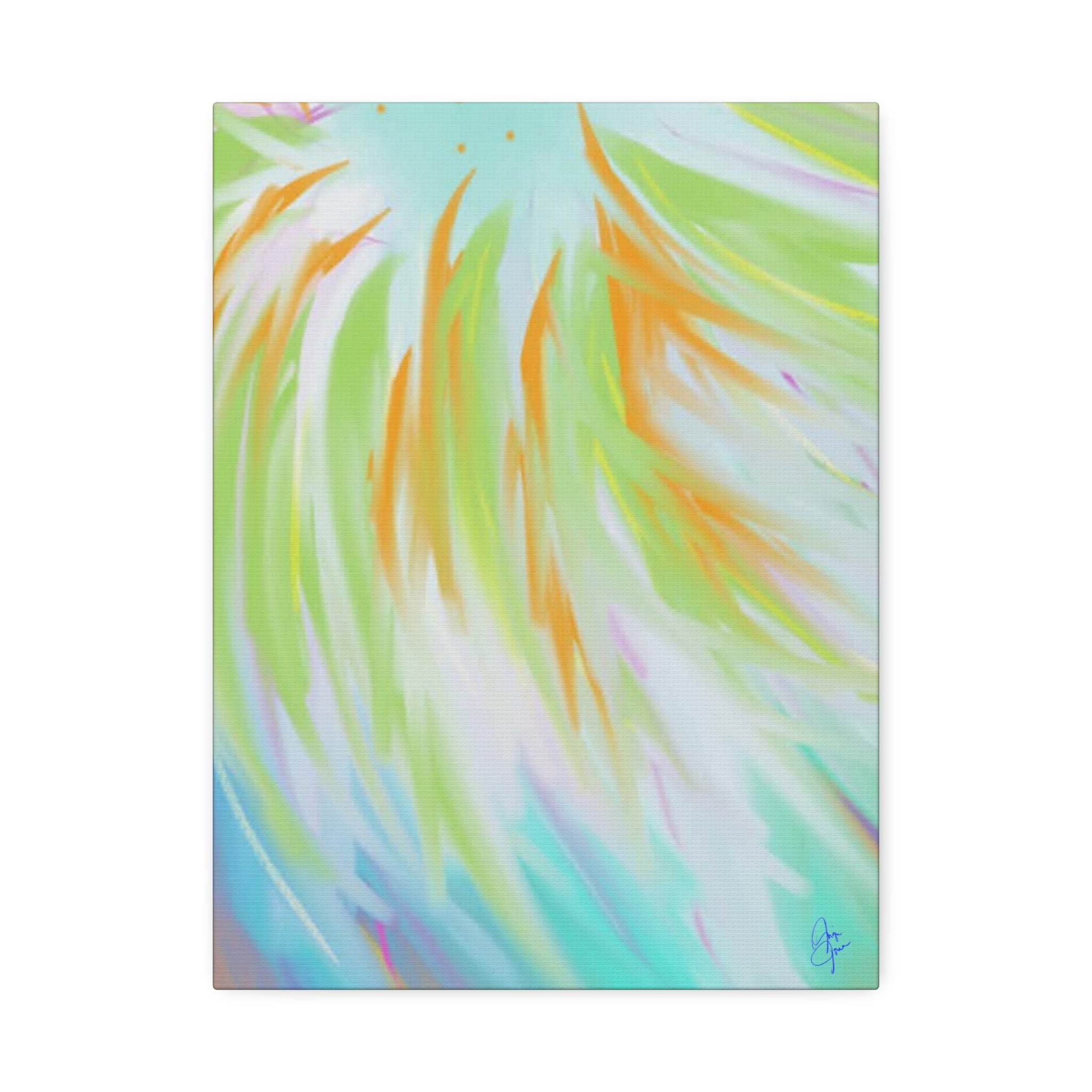 Abstract Sunburst Canvas Stretched Art - Turquoise, Lime & Coral Wall Decor
