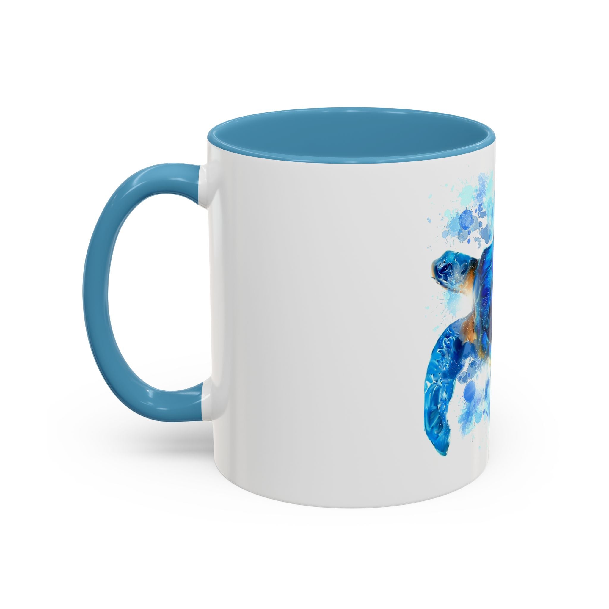 Blue Sea Turtle Accent Coffee Mug — Watercolor Ocean Turtle 11/15oz