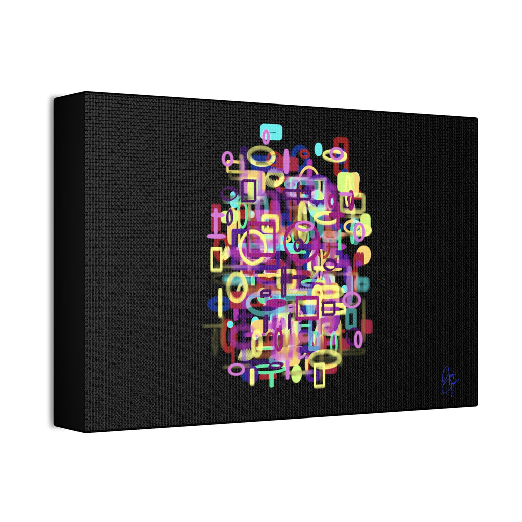 Abstract Neon Shapes Canvas Print — Colorful Geometric Wall Art on Black