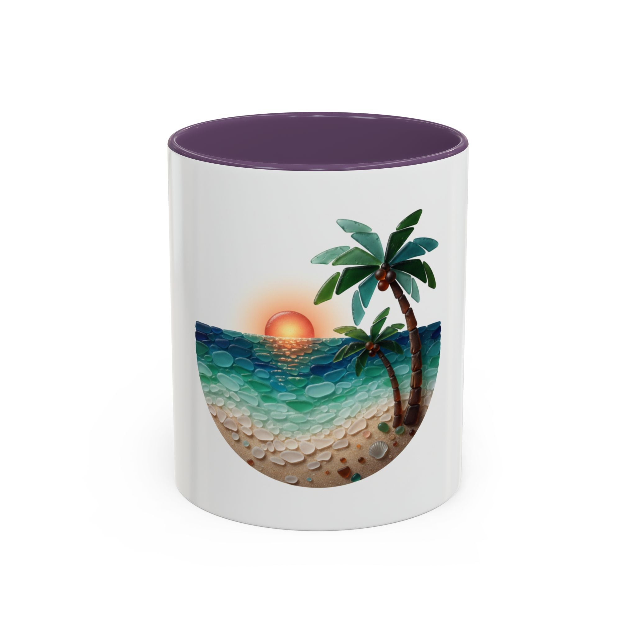 Sunset Beach Coffee Mug — Tropical Palm Ocean Sunrise Accent Mug (11/15oz)