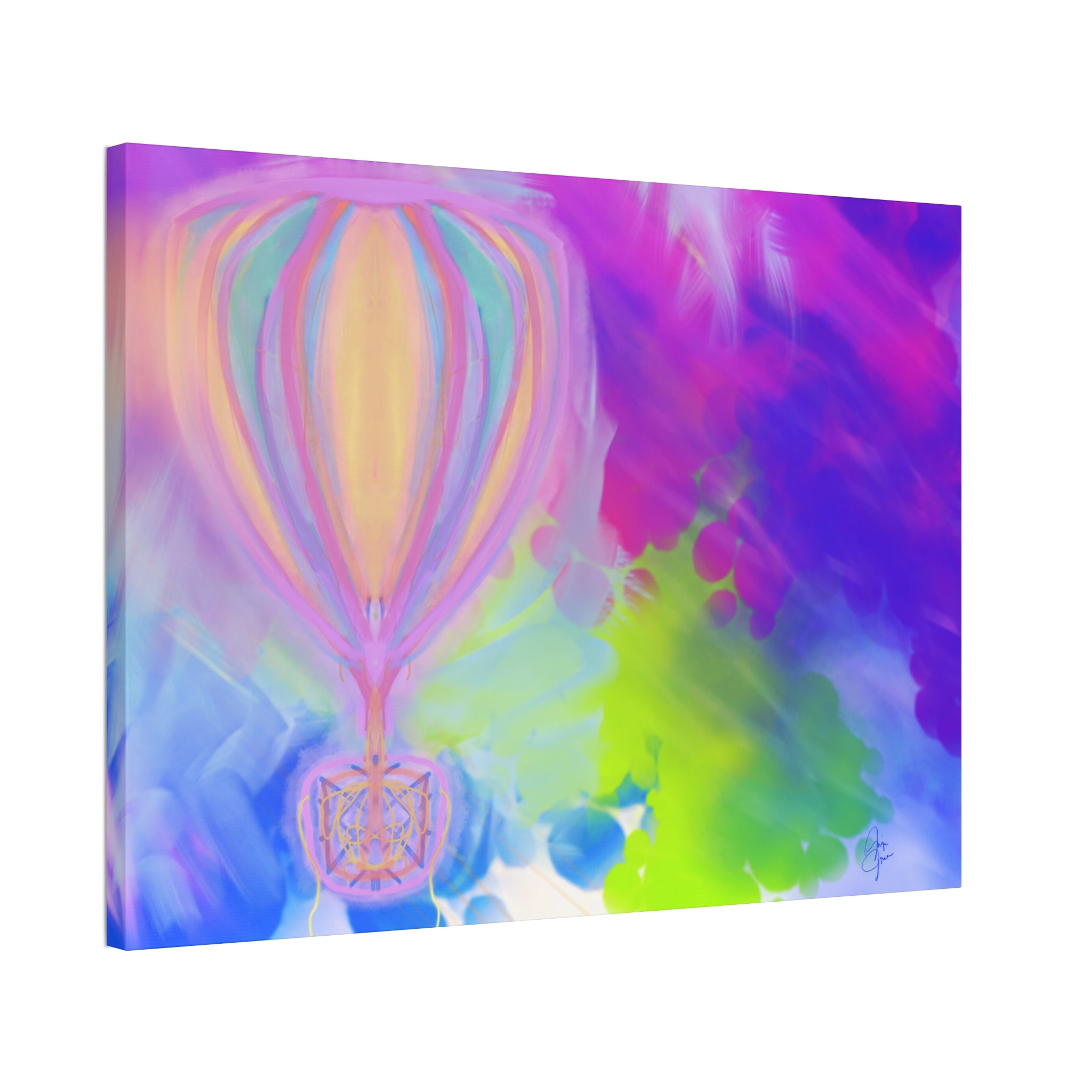 Whimsical Hot Air Balloon Kids Canvas Art — Bright Stretched Wall Decor