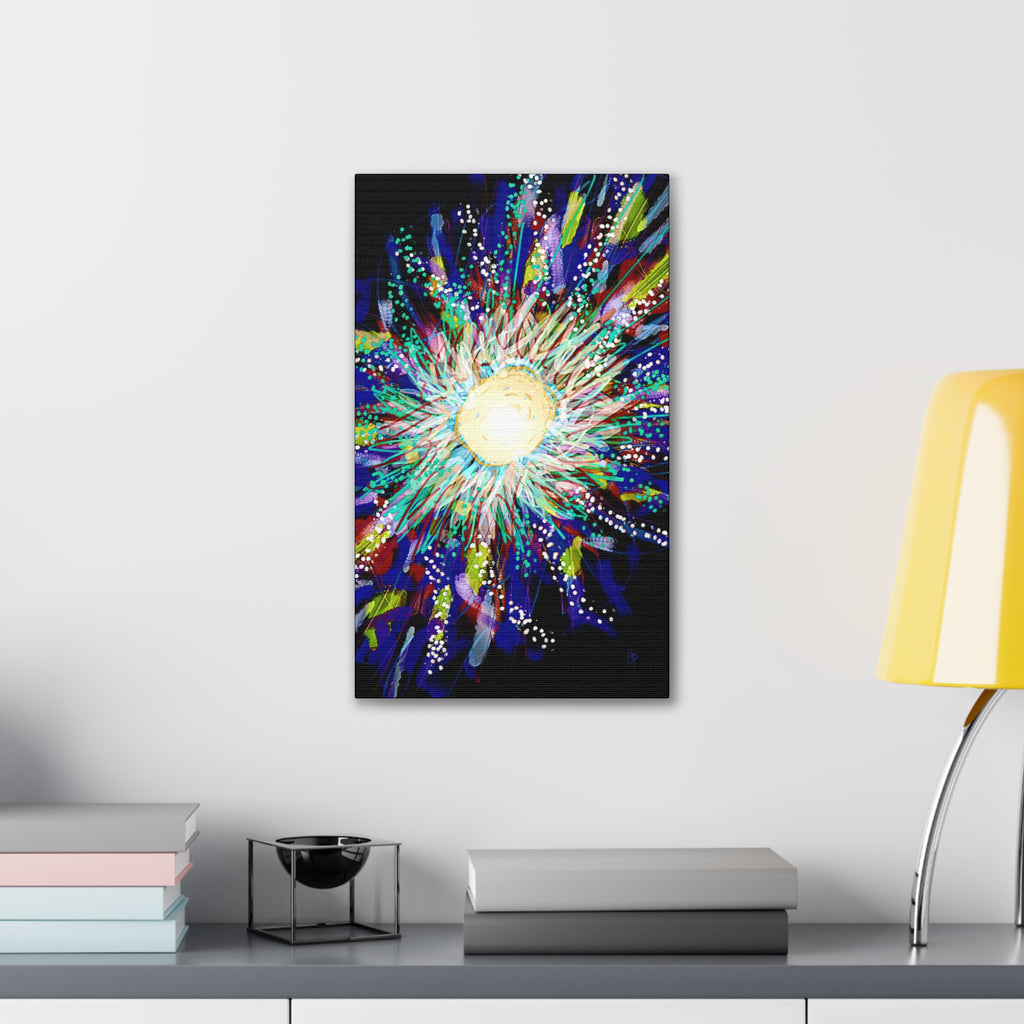 Abstract Cosmic Burst Canvas Wall Art — Colorful Sunflower Explosion on Black