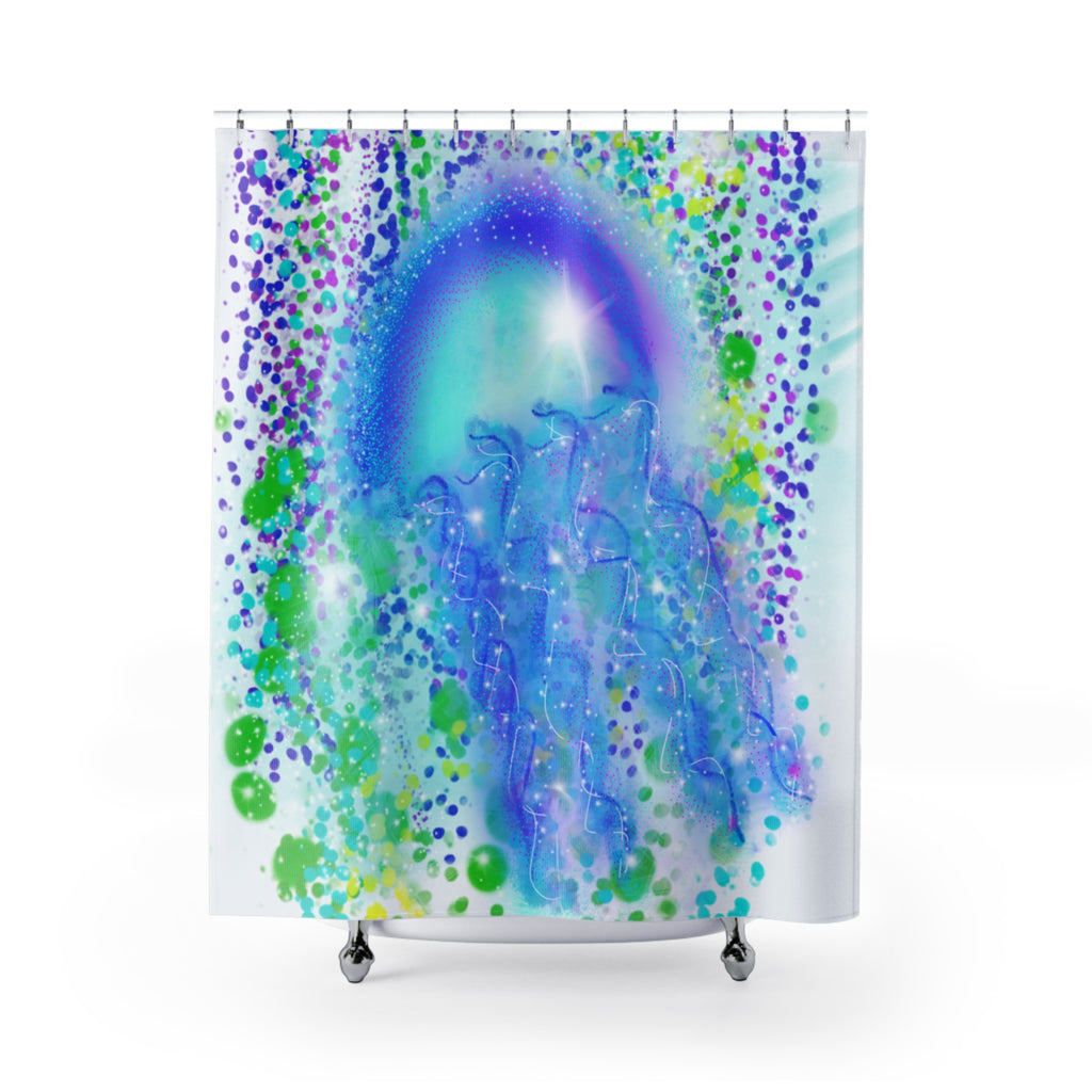 Jellyfish Dream Shower Curtain — Aquamarine Ocean Waves Bathroom Decor
