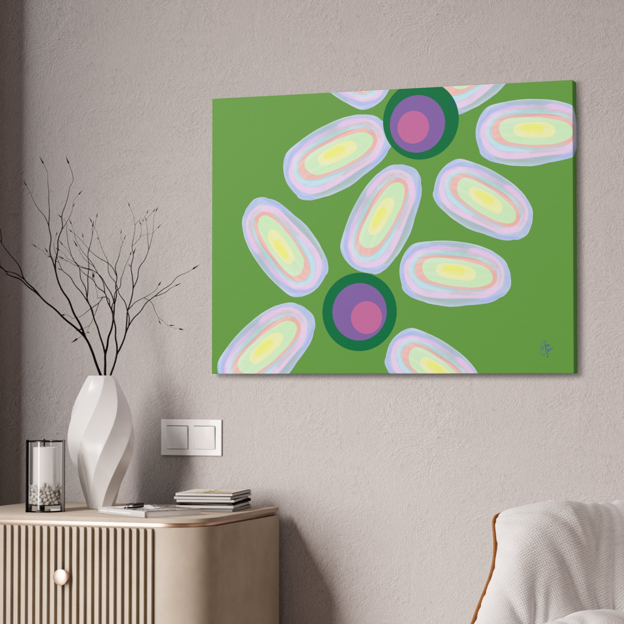 Abstract Pastel Daisy Canvas Print — Modern Floral Wall Art on Deep Blue