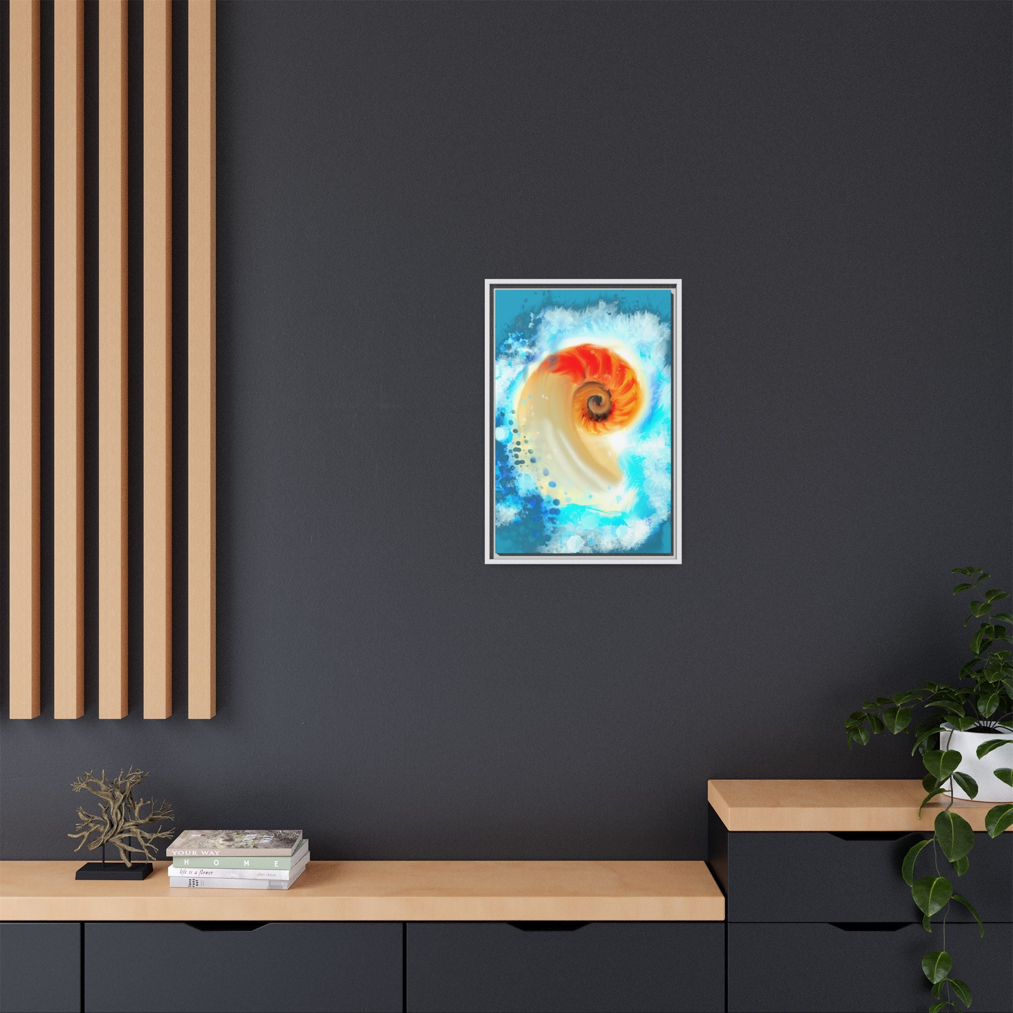 Framed Abstract Spiral Canvas Art — Vibrant Nautical Wave Print