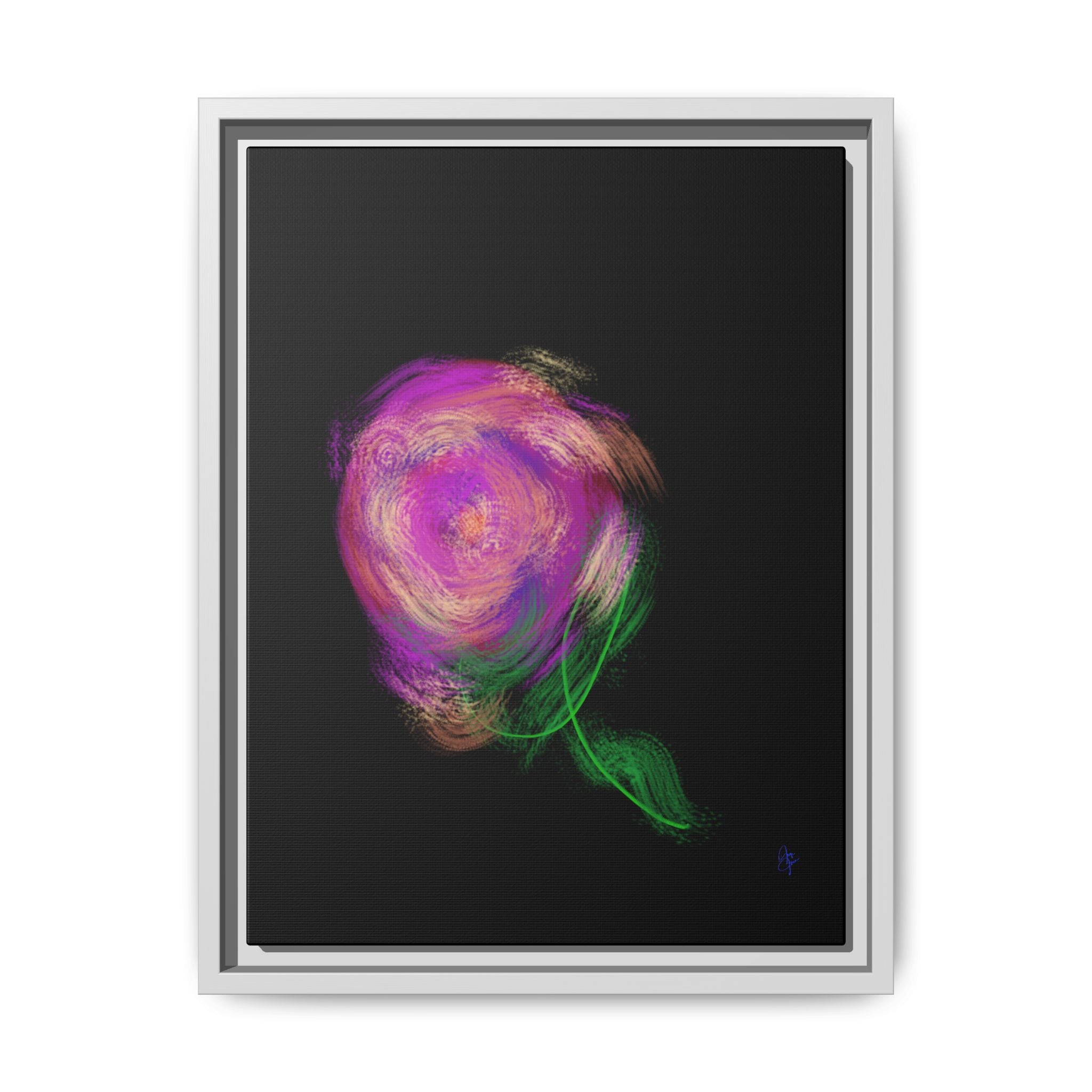 Abstract Rose Swirl Matte Framed Canvas — Multicolor Floral Wall Art