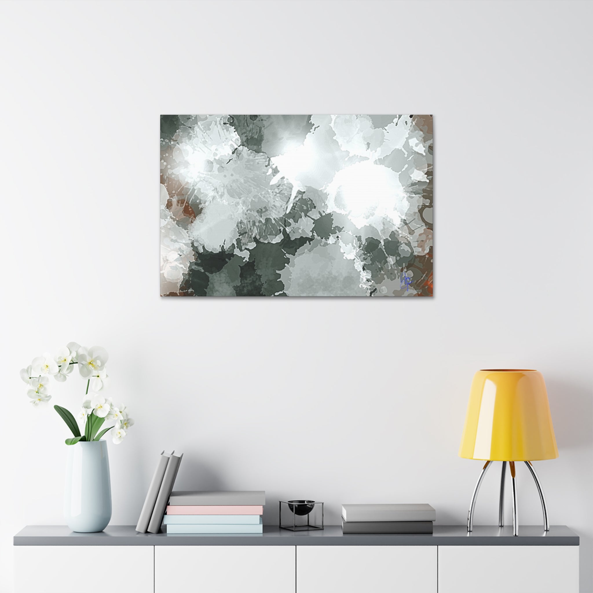 Abstract Gray Ink Splash Canvas