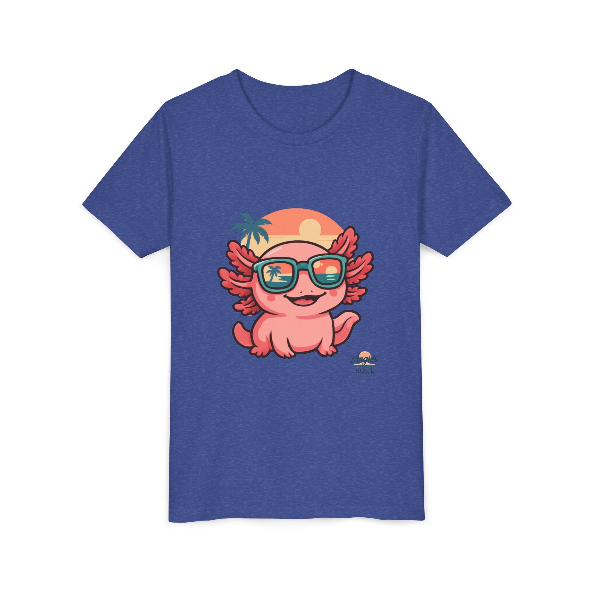 Axolotl Sunset Kids Tee — Cute Sunglasses Beach Axolotl Youth T-Shirt
