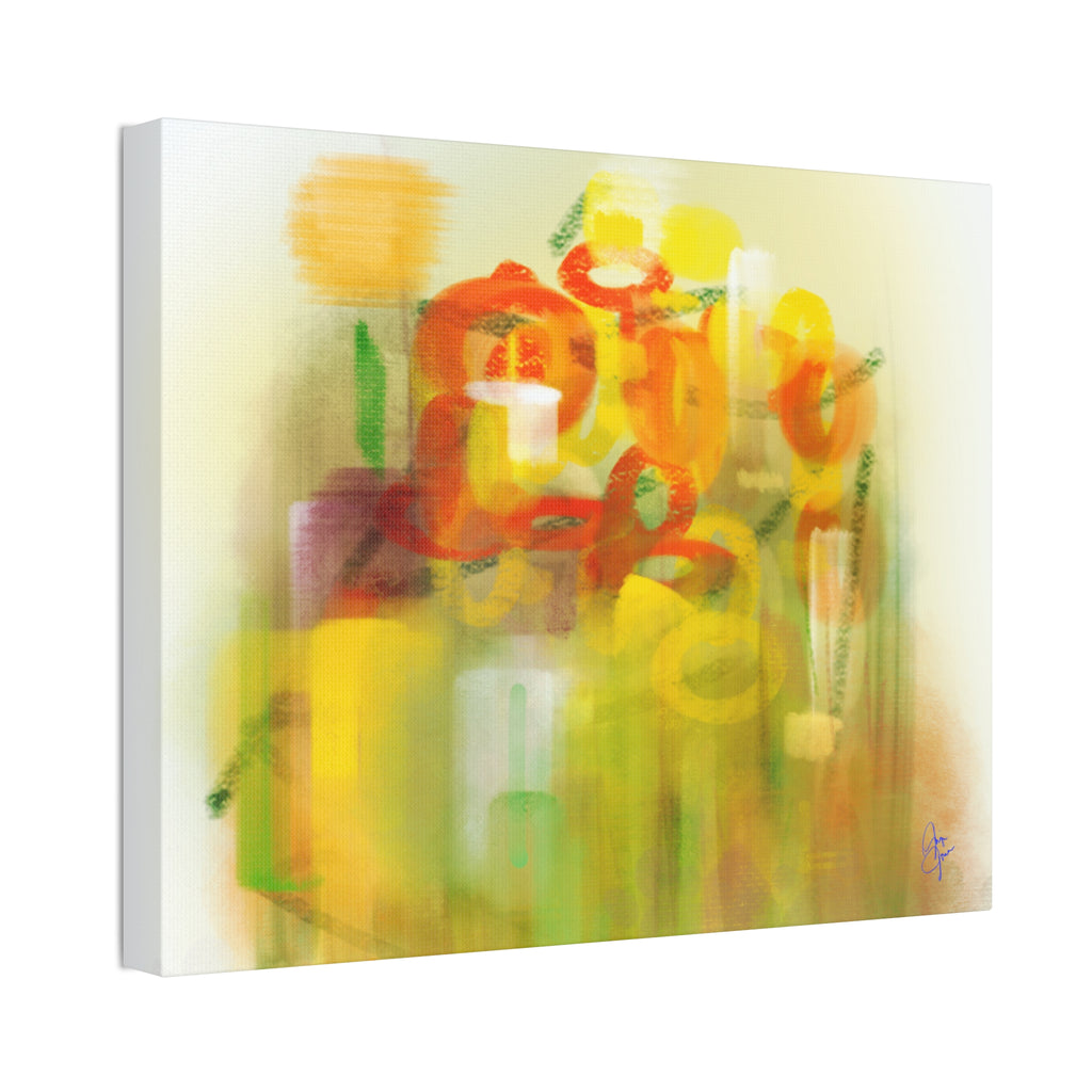Abstract Floral Canvas Print – Yellow & Orange Stretched Wall Art (1.5" Depth)