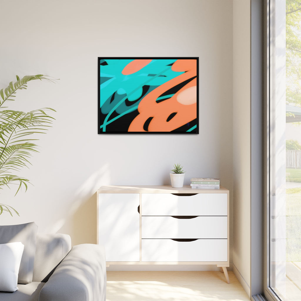 Abstract Teal & Coral Splash Framed Canvas