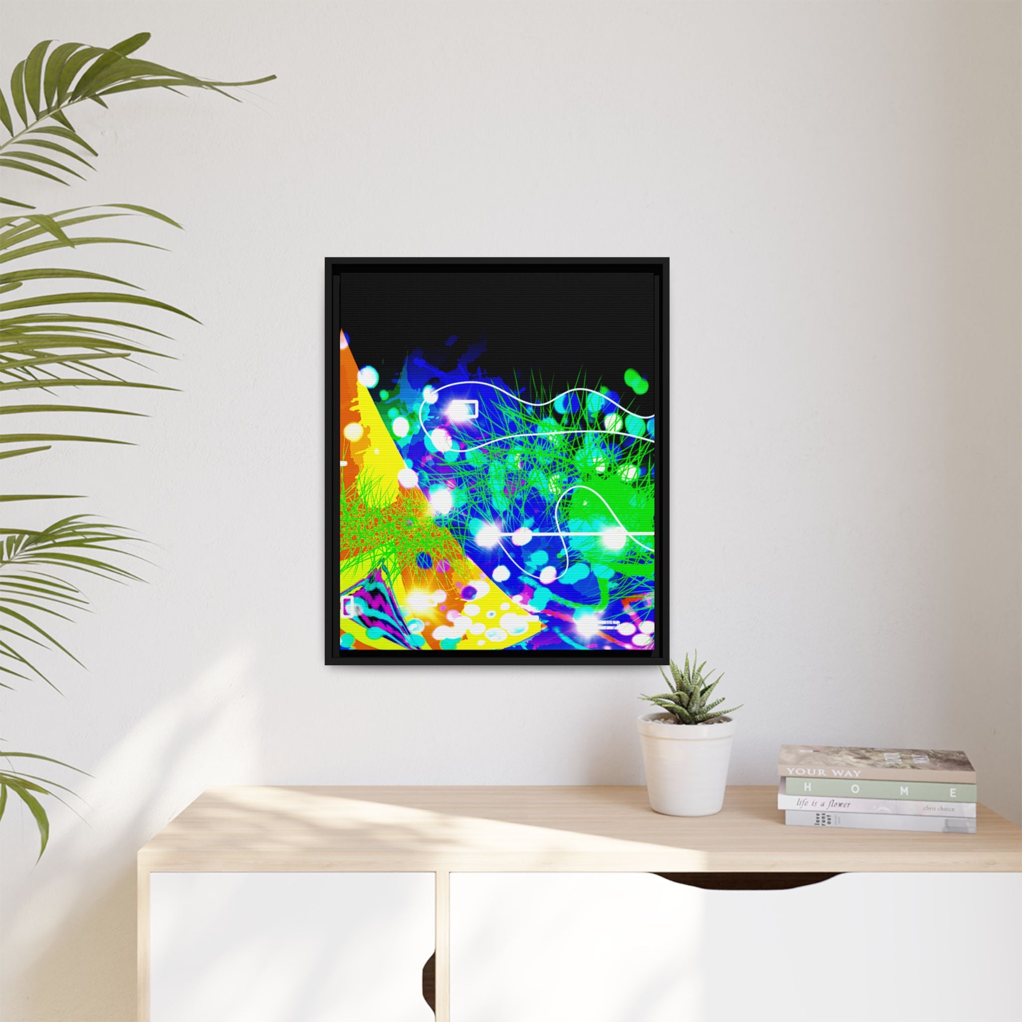 Abstract Neon Wave Matte Canvas Framed Art