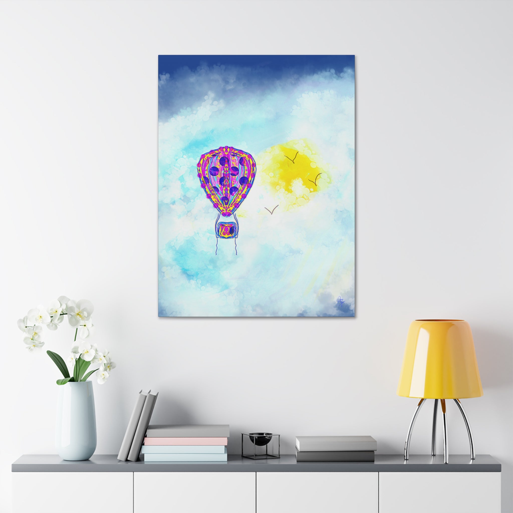 Hot Air Balloon Canvas Art – Whimsical Sunshine Nursery Wall Décor (Stretched Canvas)