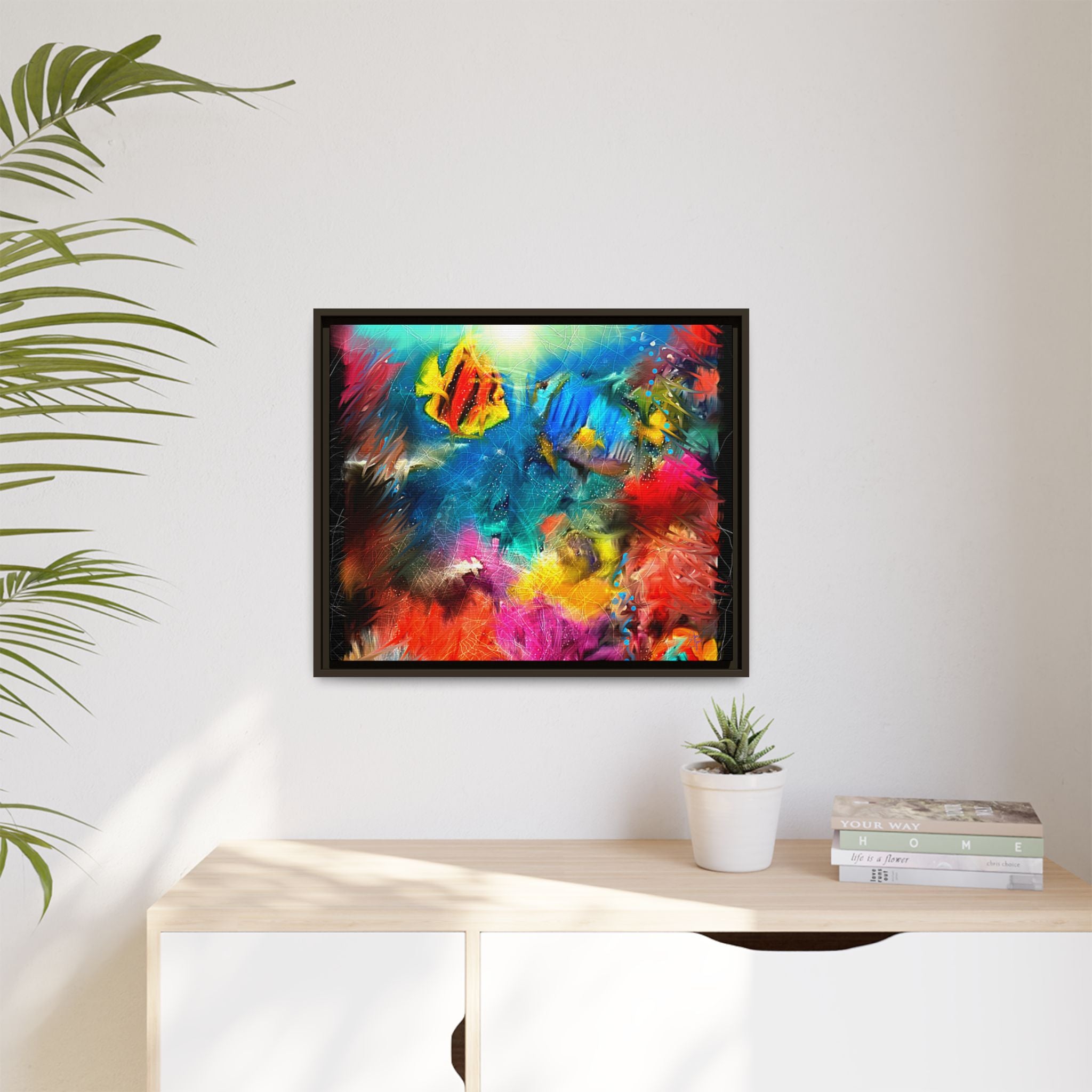 Framed Abstract Color Explosion Canvas — Vibrant Multi‑Color Wall Art