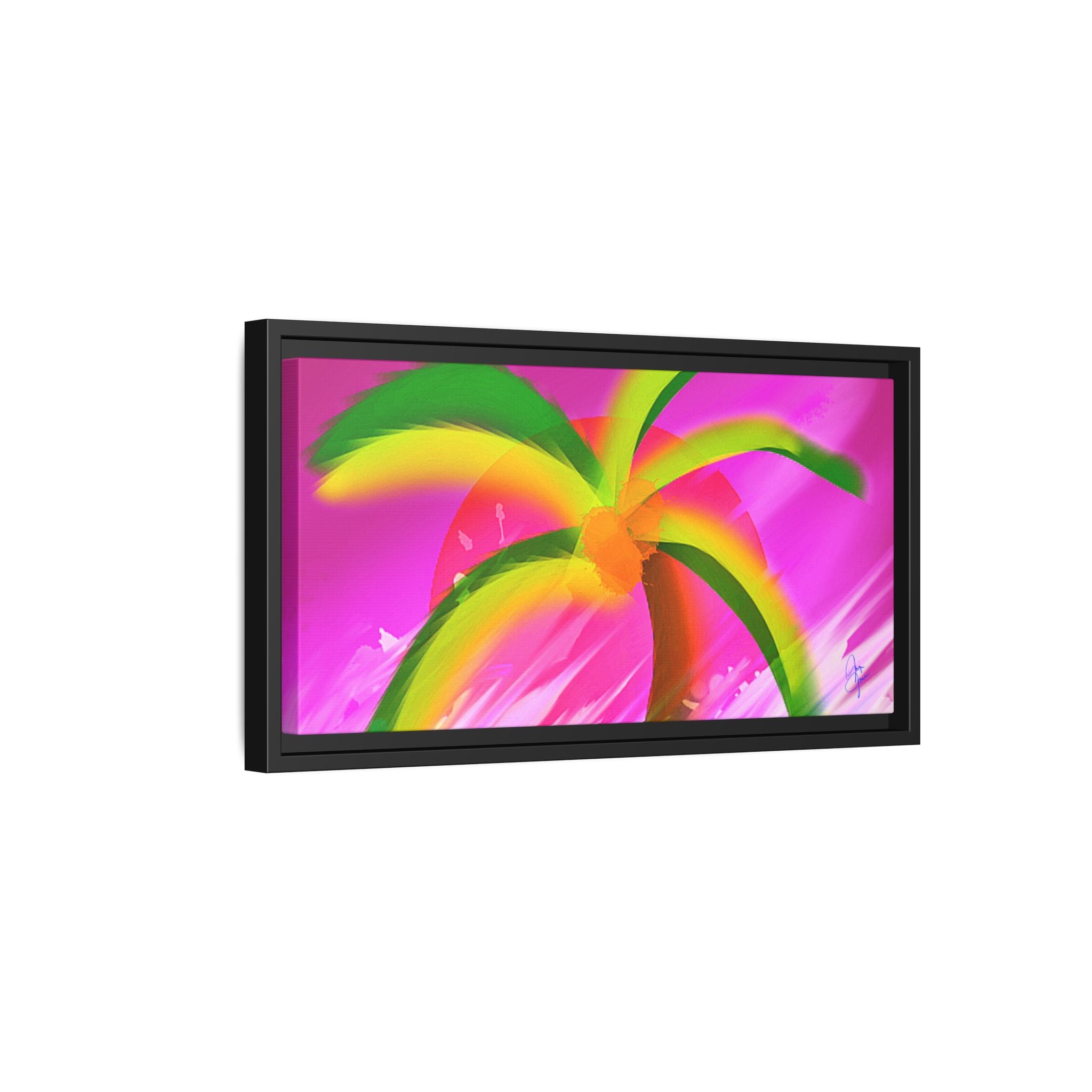 Framed Matte Canvas Print — Neon Palm Beach Art
