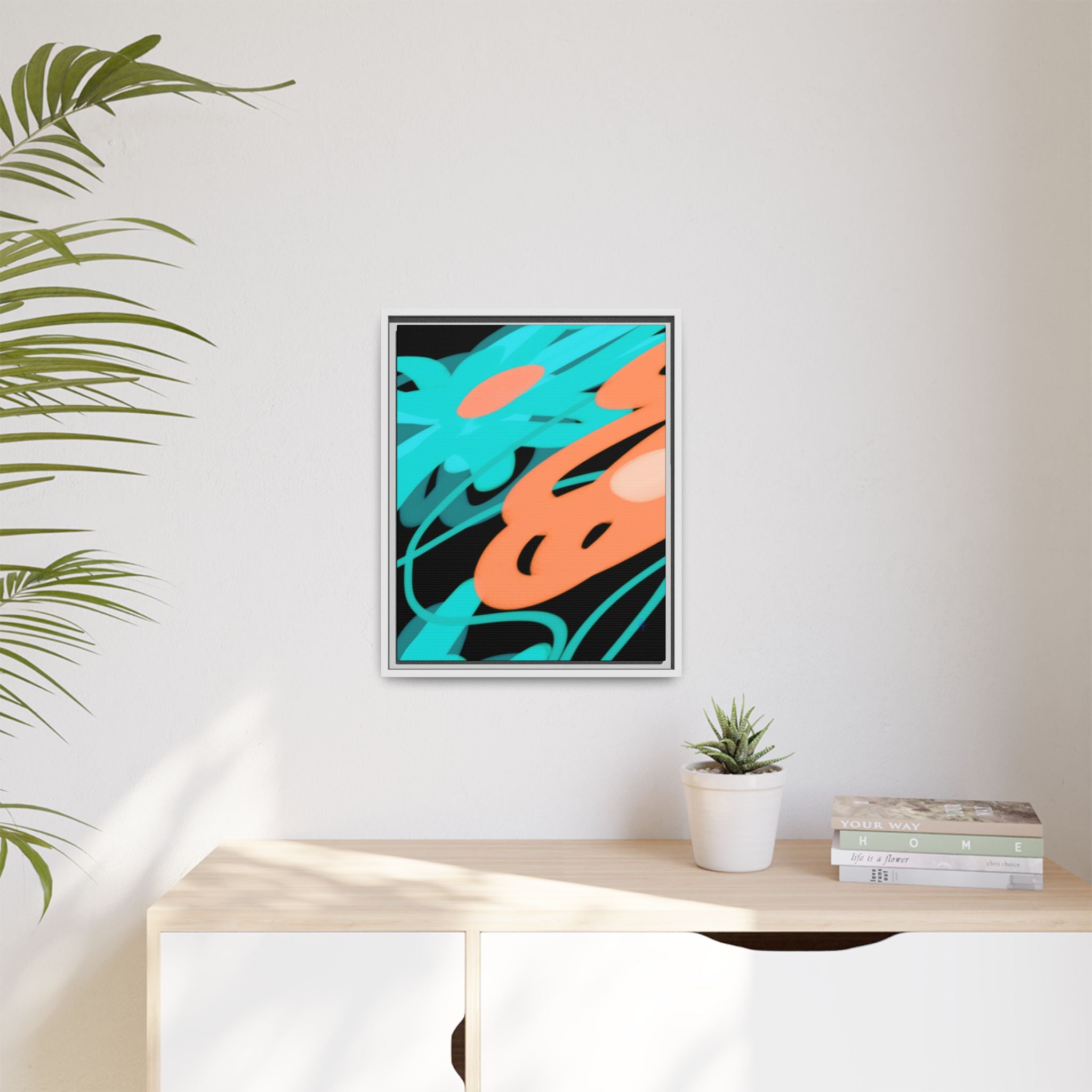 Abstract Teal & Coral Splash Framed Canvas