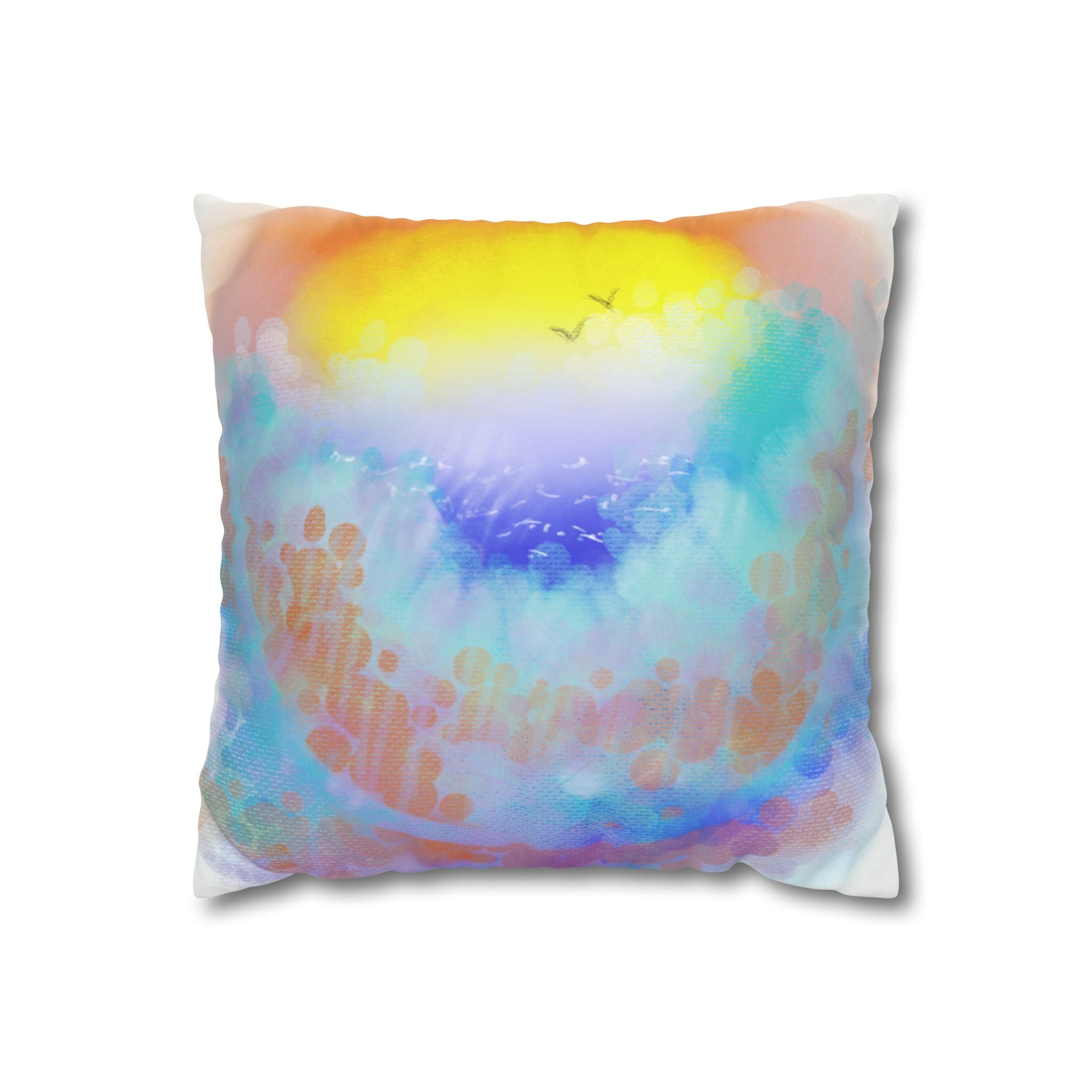 Sunrise Dreams Faux Suede Pillowcase — Pastel Beach Watercolor Throw Pillow Cover