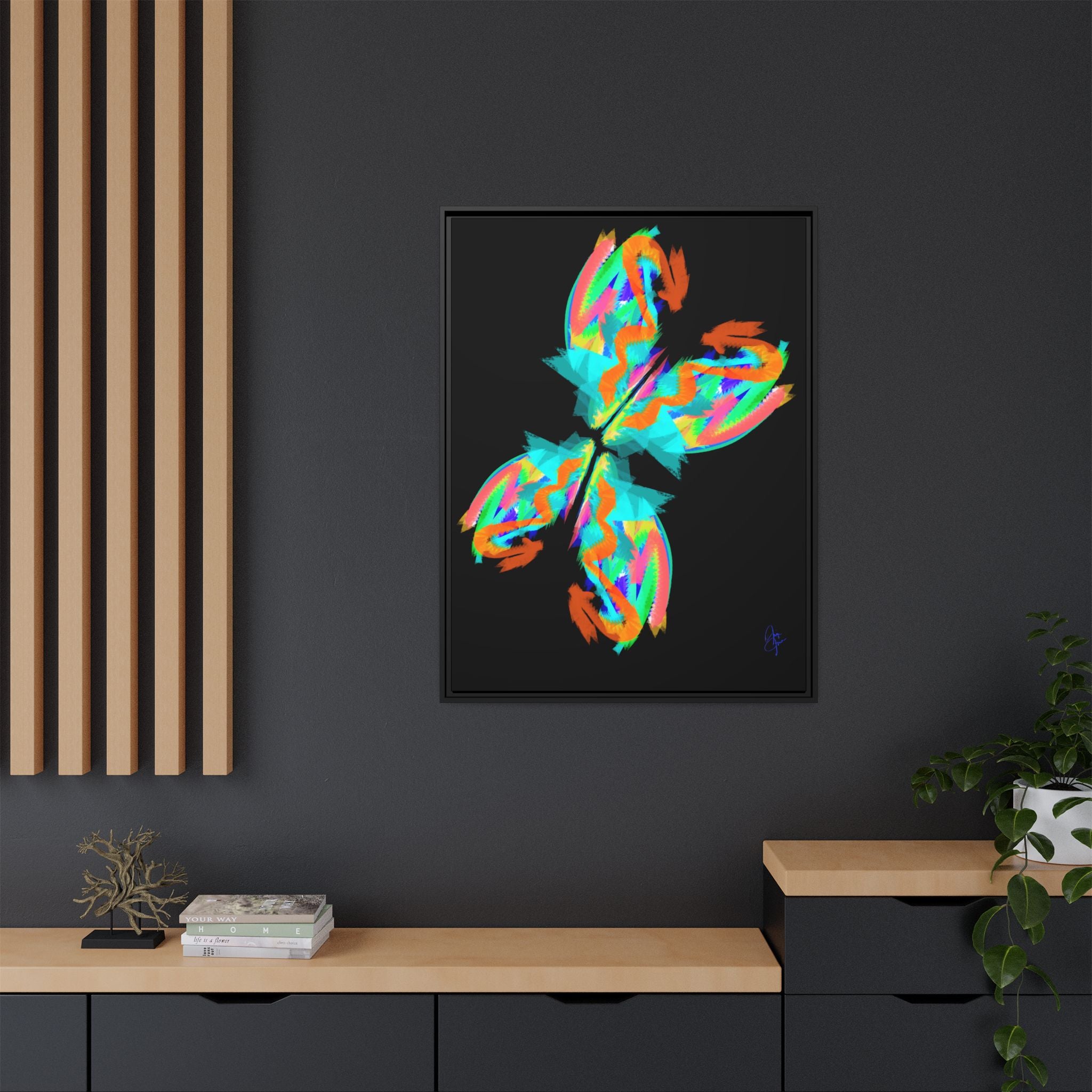 Framed Matte Canvas — Neon Abstract Butterfly Wall Art
