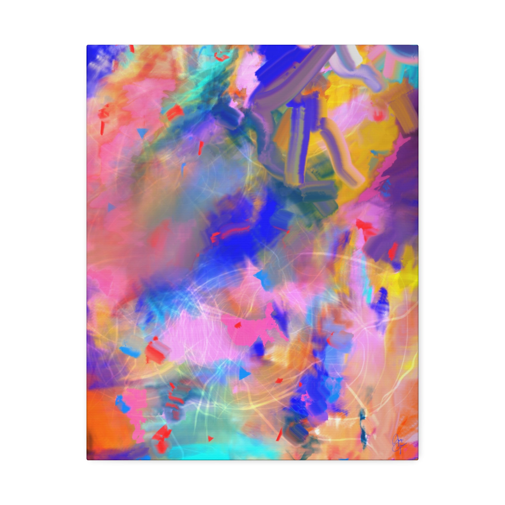 Abstract Color Burst Canvas – Vibrant Pink & Blue Stretched Wall Art