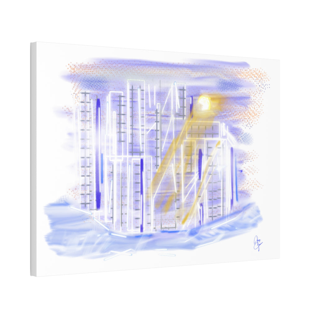 Urban Nightscape Canvas Art - Neon City Skyline Stretched Canvas