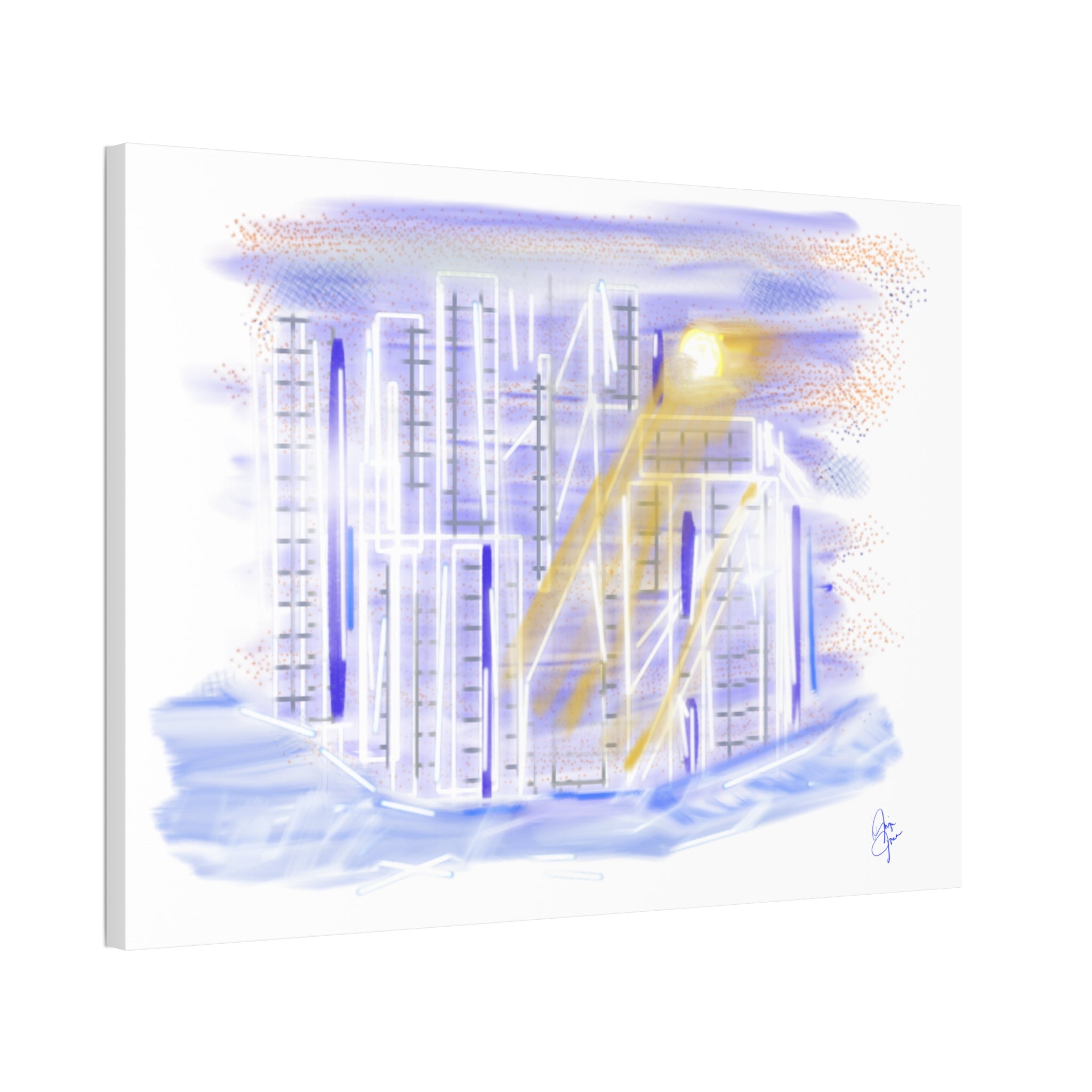 Urban Nightscape Canvas Art - Neon City Skyline Stretched Canvas