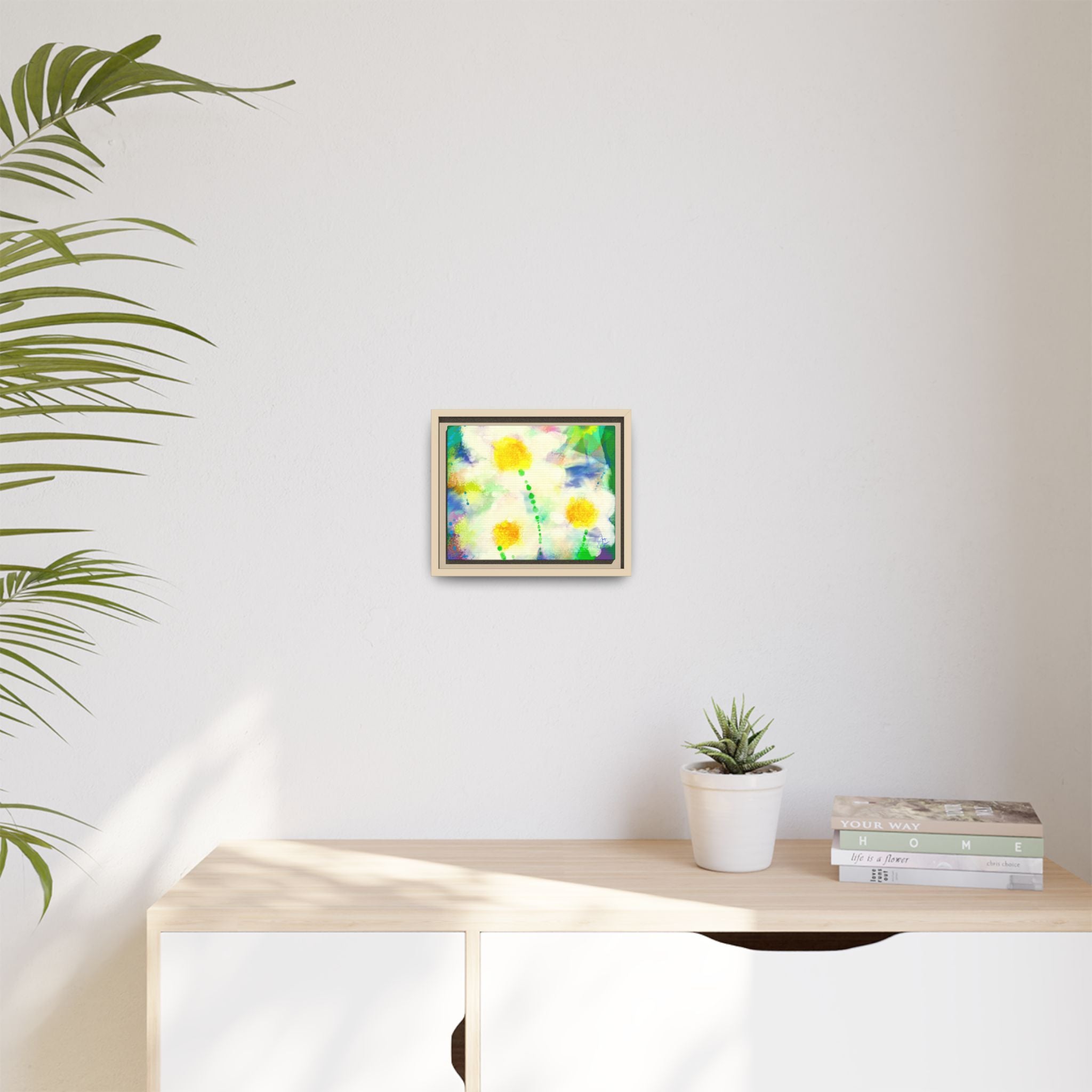 Framed Matte Canvas - Watercolor Yellow Floral Abstract Wall Art