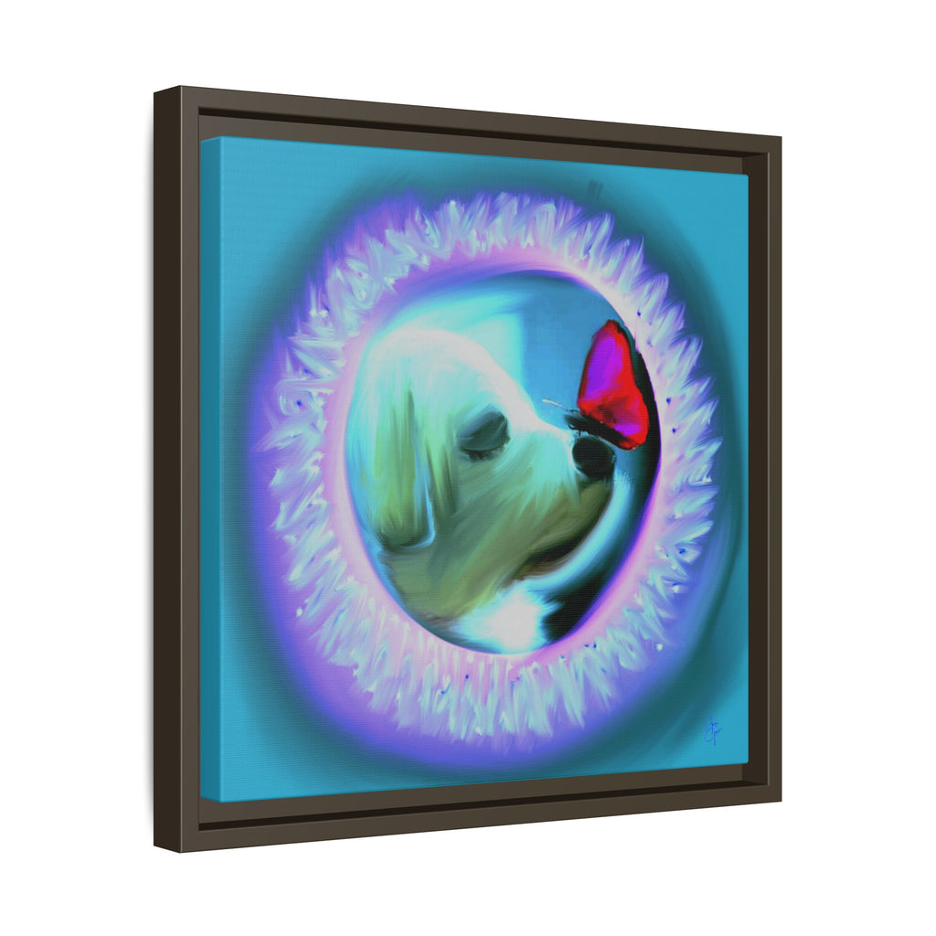 Framed Matte Canvas - Puppy with Butterfly Pop Art