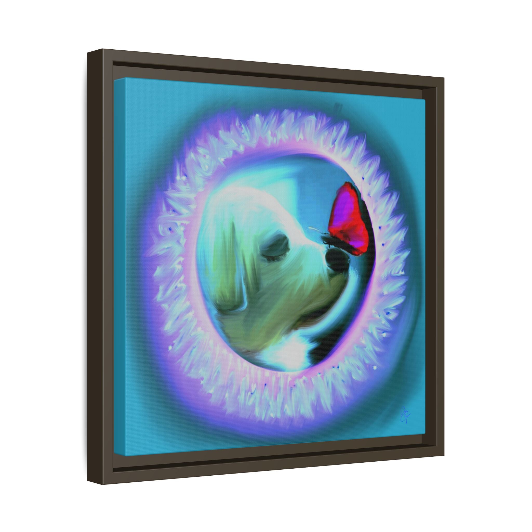 Framed Matte Canvas - Puppy with Butterfly Pop Art