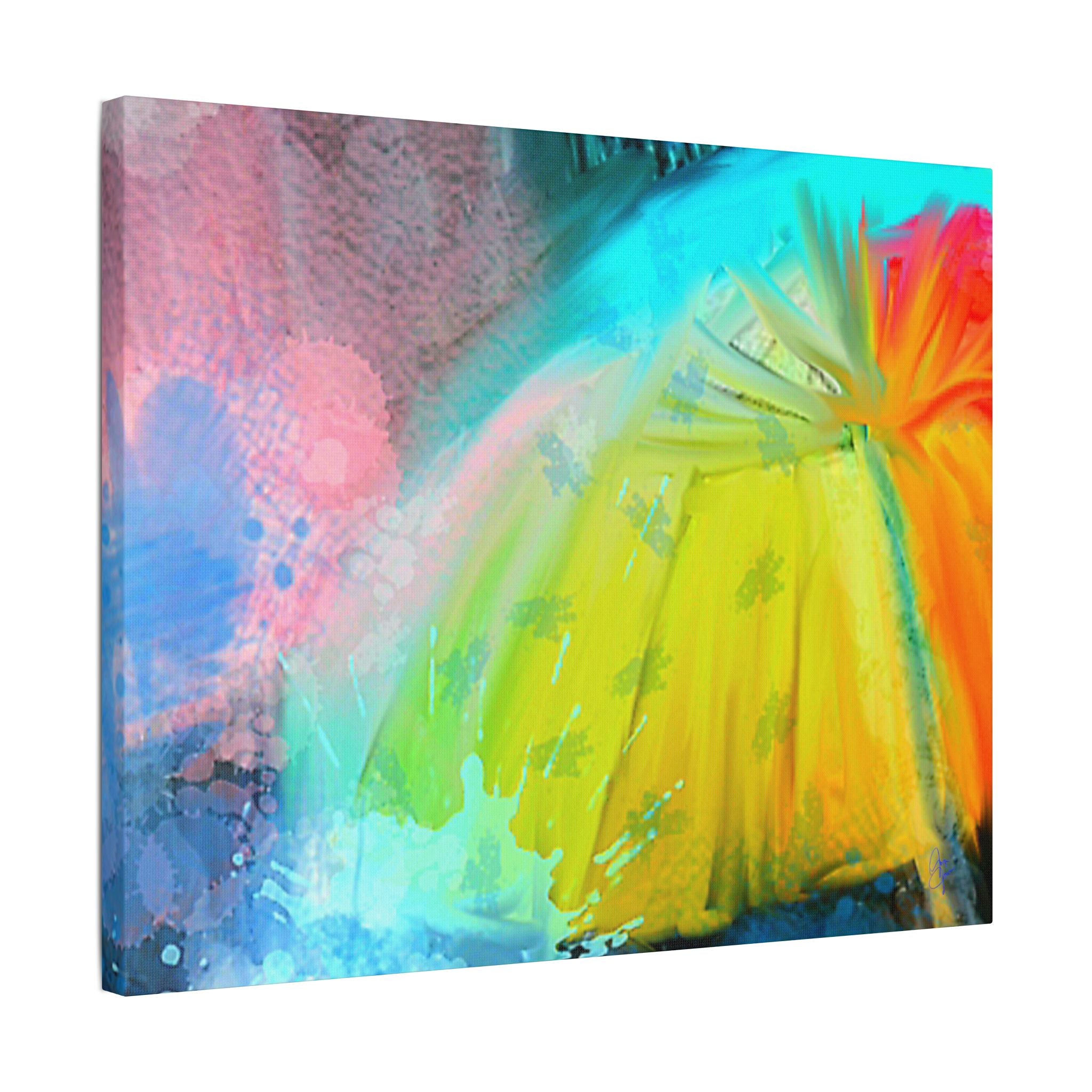 Abstract Rainbow Umbrella Canvas Print — Bright Colorful Satin-Stretched Wall Art