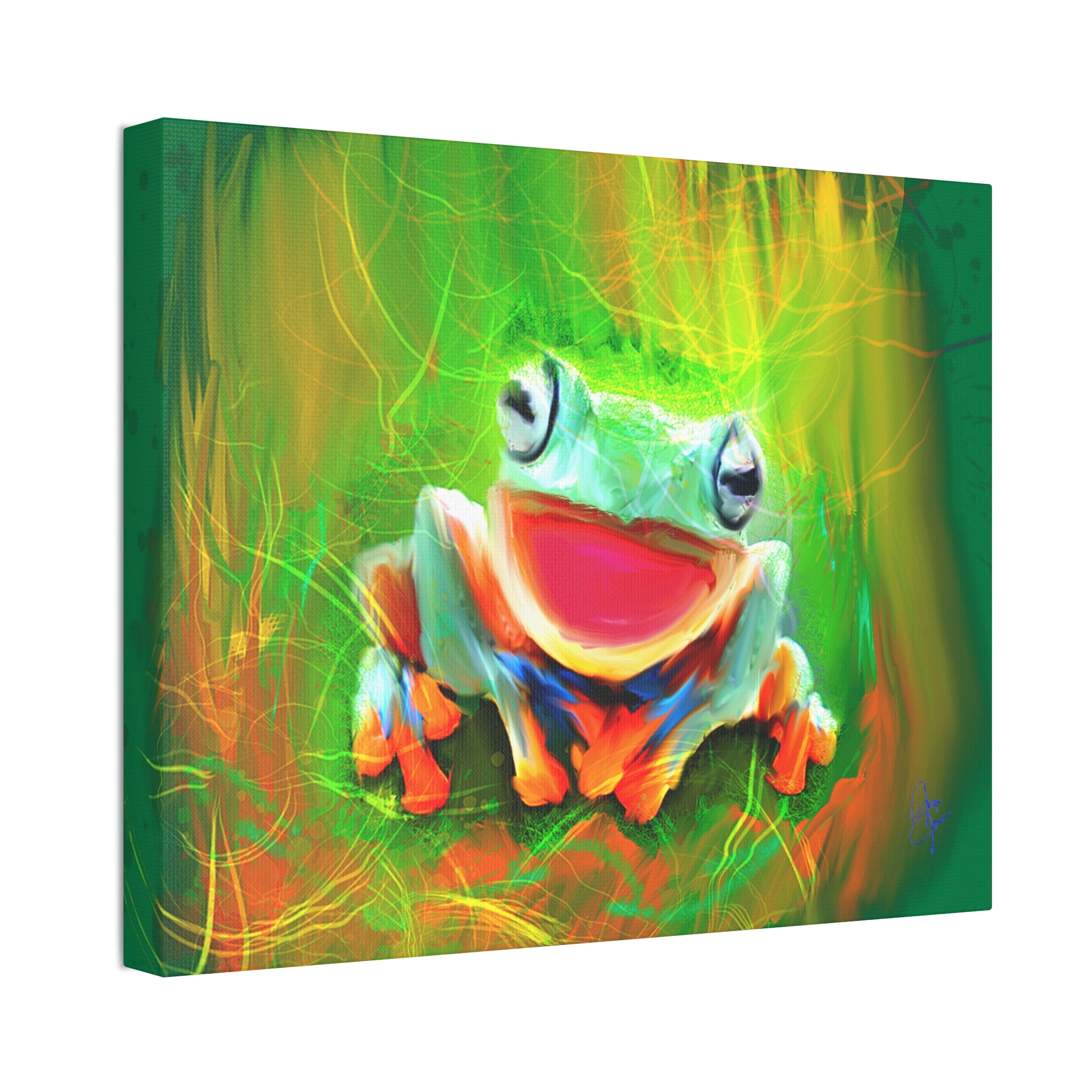 Vibrant Smiling Frog Canvas Print — Colorful Tropical Wall Art
