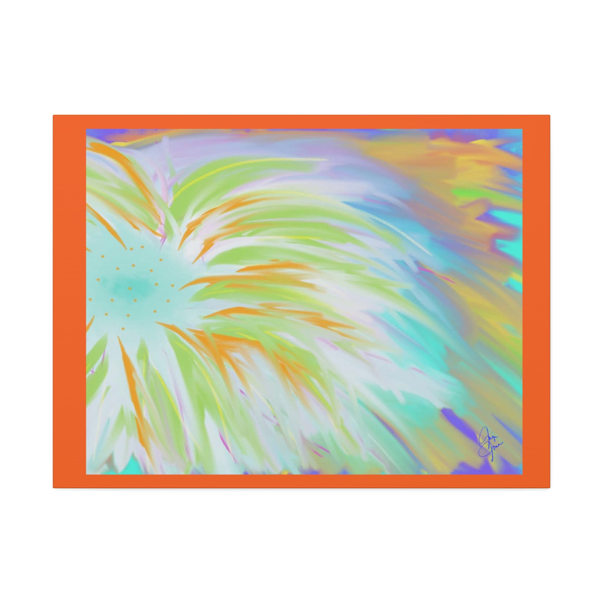 Abstract Sunburst Canvas Stretched Art - Turquoise, Lime & Coral Wall Decor