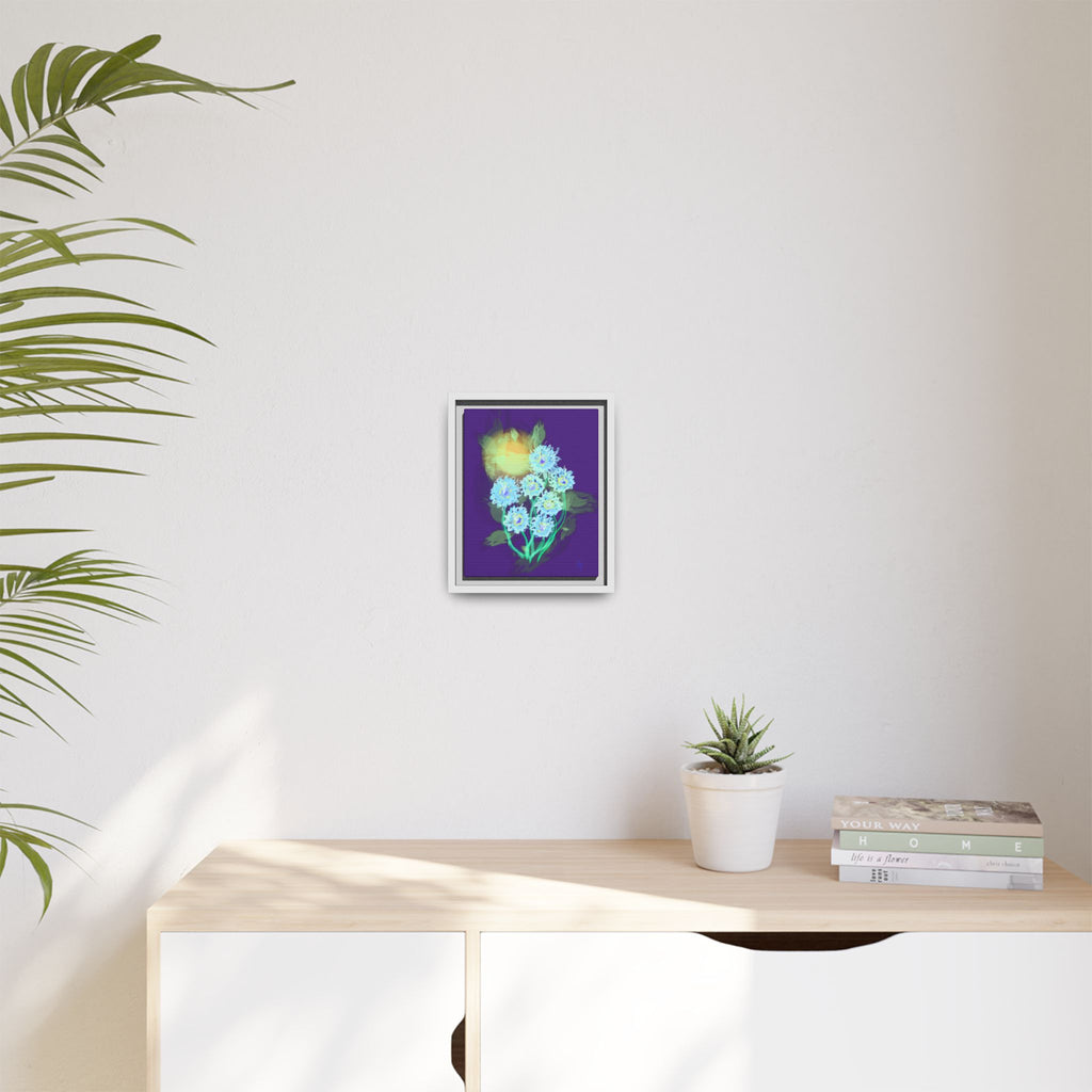 Framed Floral Canvas Art — Blue & Yellow Abstract Bouquet (Matte)