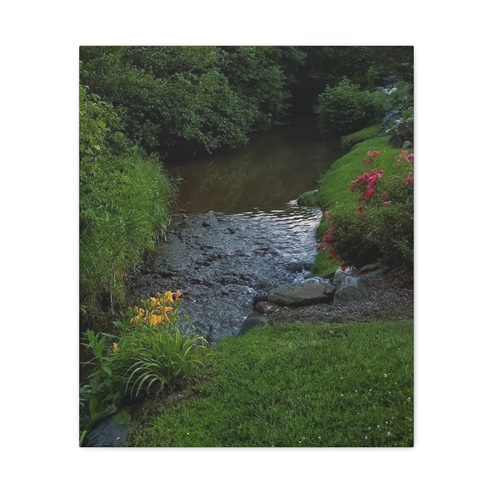 Tranquil Stream Garden — Matte Stretched Canvas Wall Art