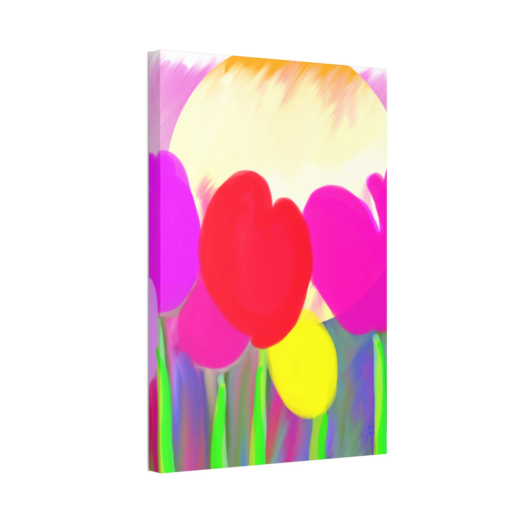 Bright Tulip Canvas Wall Art — Colorful Heart Flowers Stretched Canvas