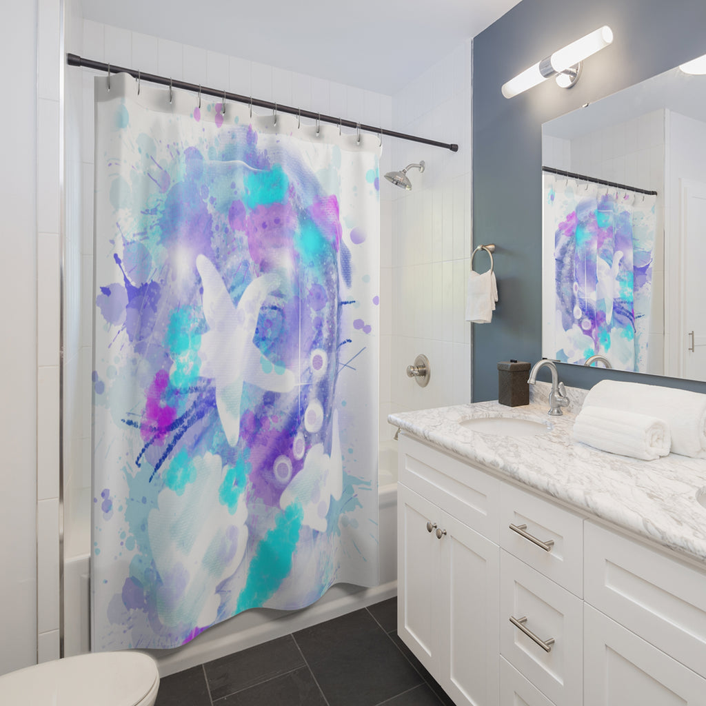 Ocean Watercolor Shower Curtain — Teal & Lavender Starfish Bathroom Decor