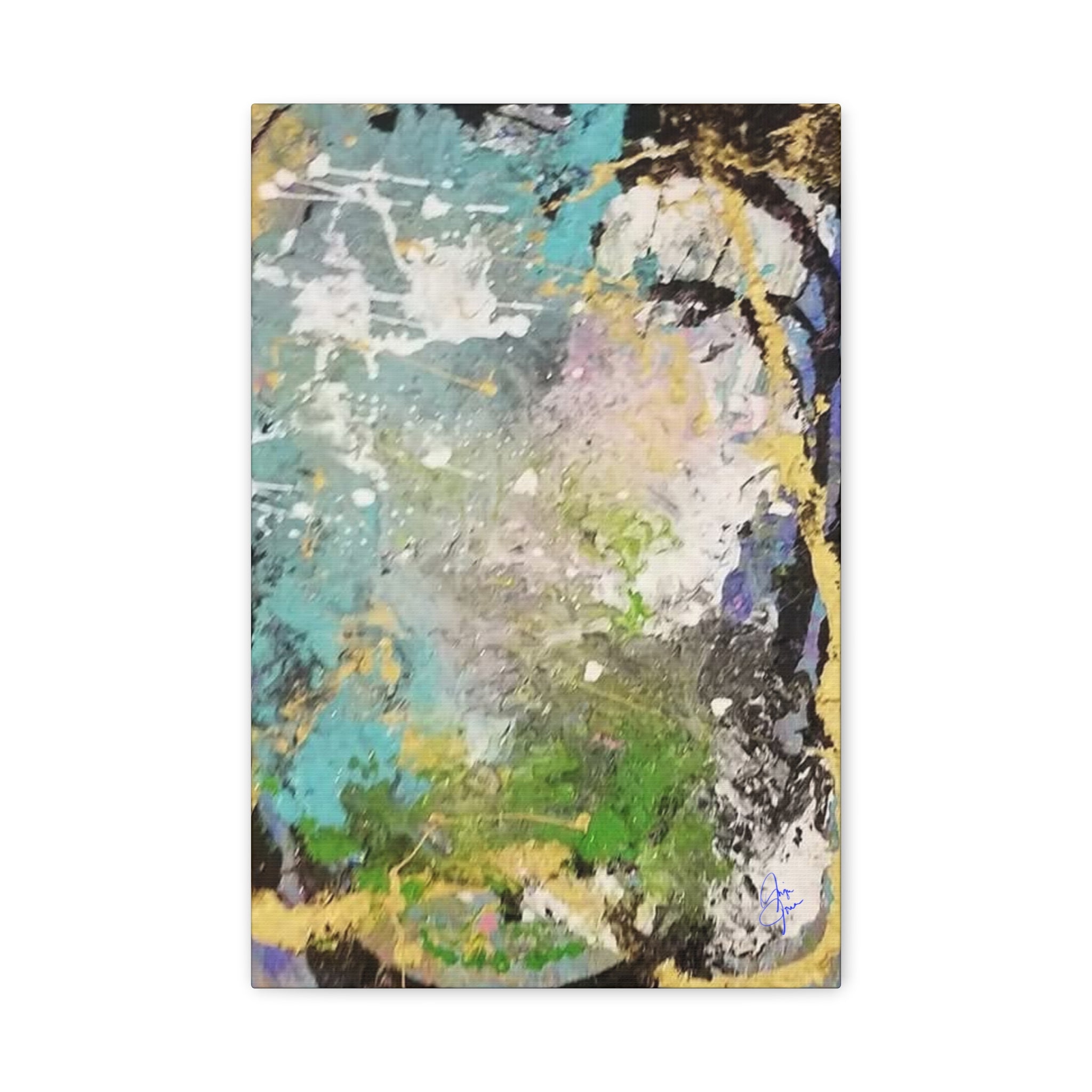 Abstract Green & Teal Matte Canvas Wall Art — Stretched 1.25"