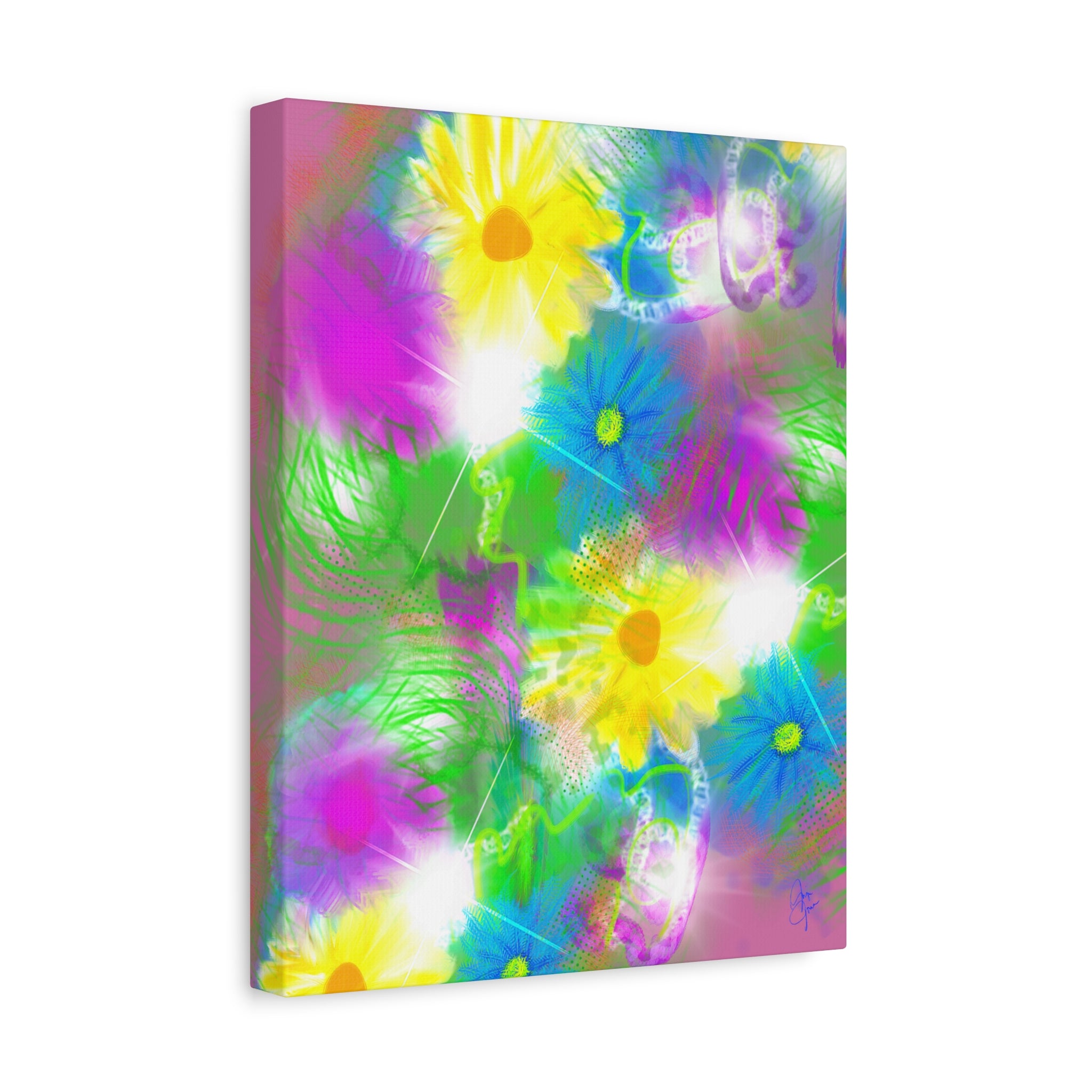 Bright Floral Abstract Matte Canvas Wall Art — Vibrant Daisy Pop